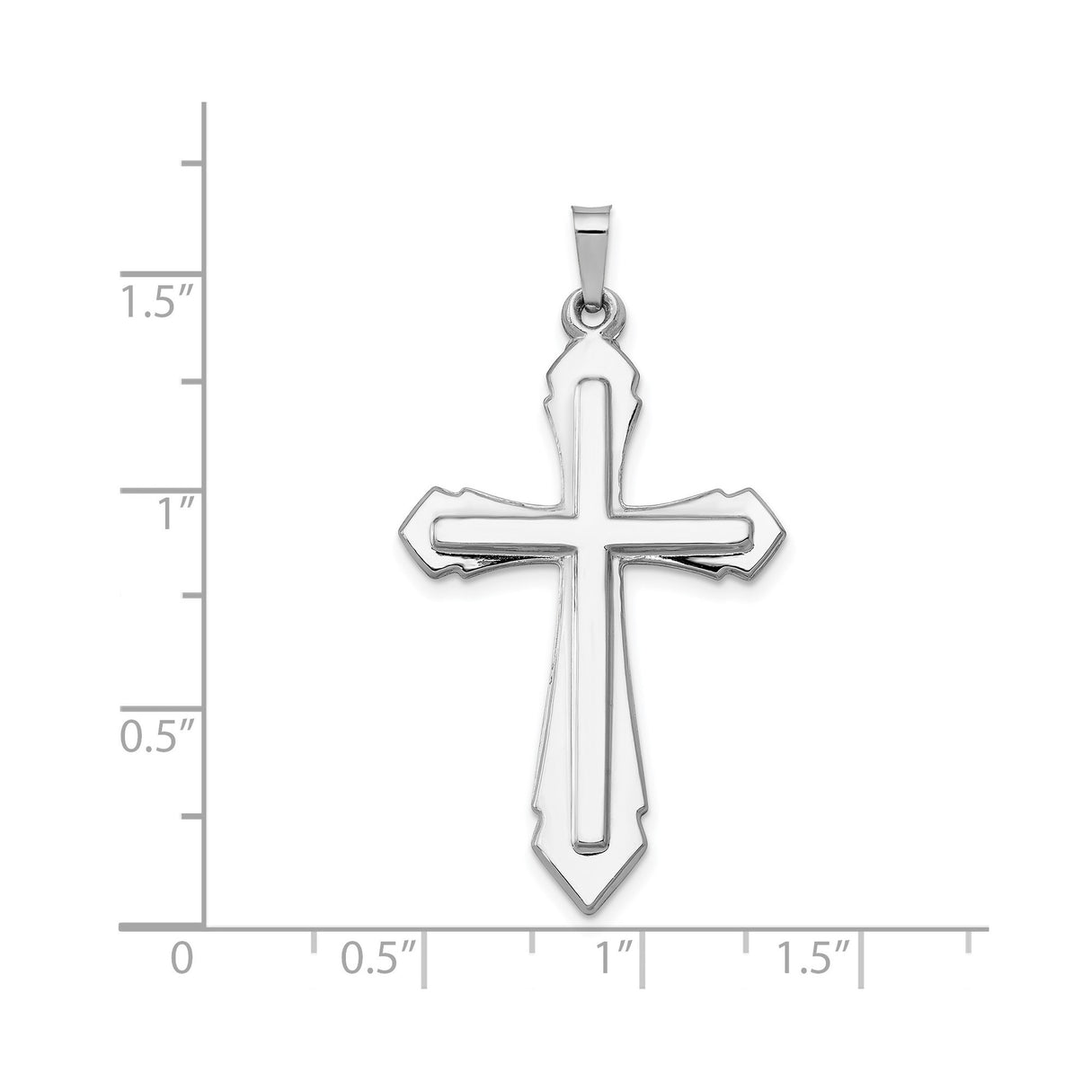 14k White Gold Cross Pendant with Beveled Ornate Design, Unisex Christian Religious Charm