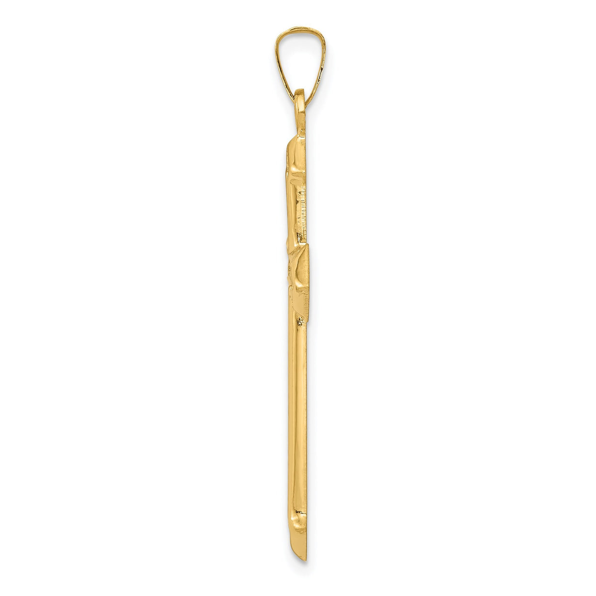 14k Yellow Gold Cross Pendant with Beveled Arrow-Tip Edges and Textured Detailing