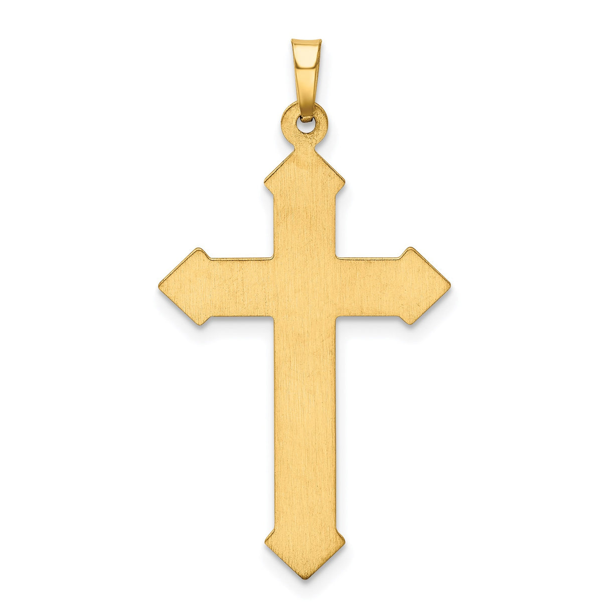 14k Yellow Gold Cross Pendant with Beveled Arrow-Tip Edges and Textured Detailing