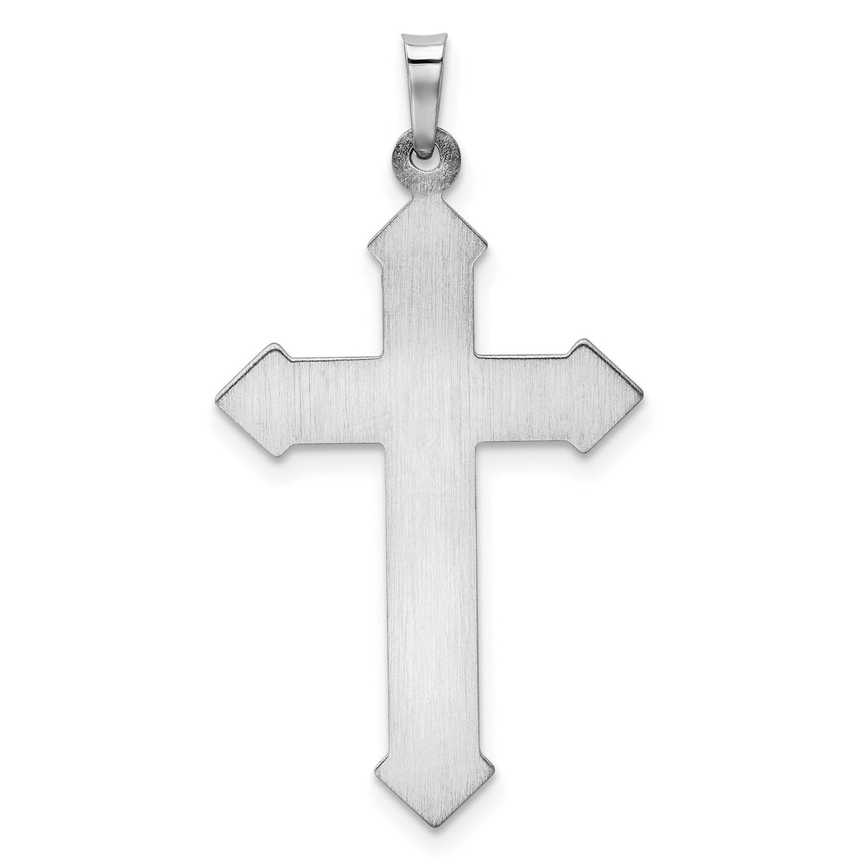 14k White Gold Cross Pendant with Textured Center and Beveled Arrow Tip Edges for Men or Unisex