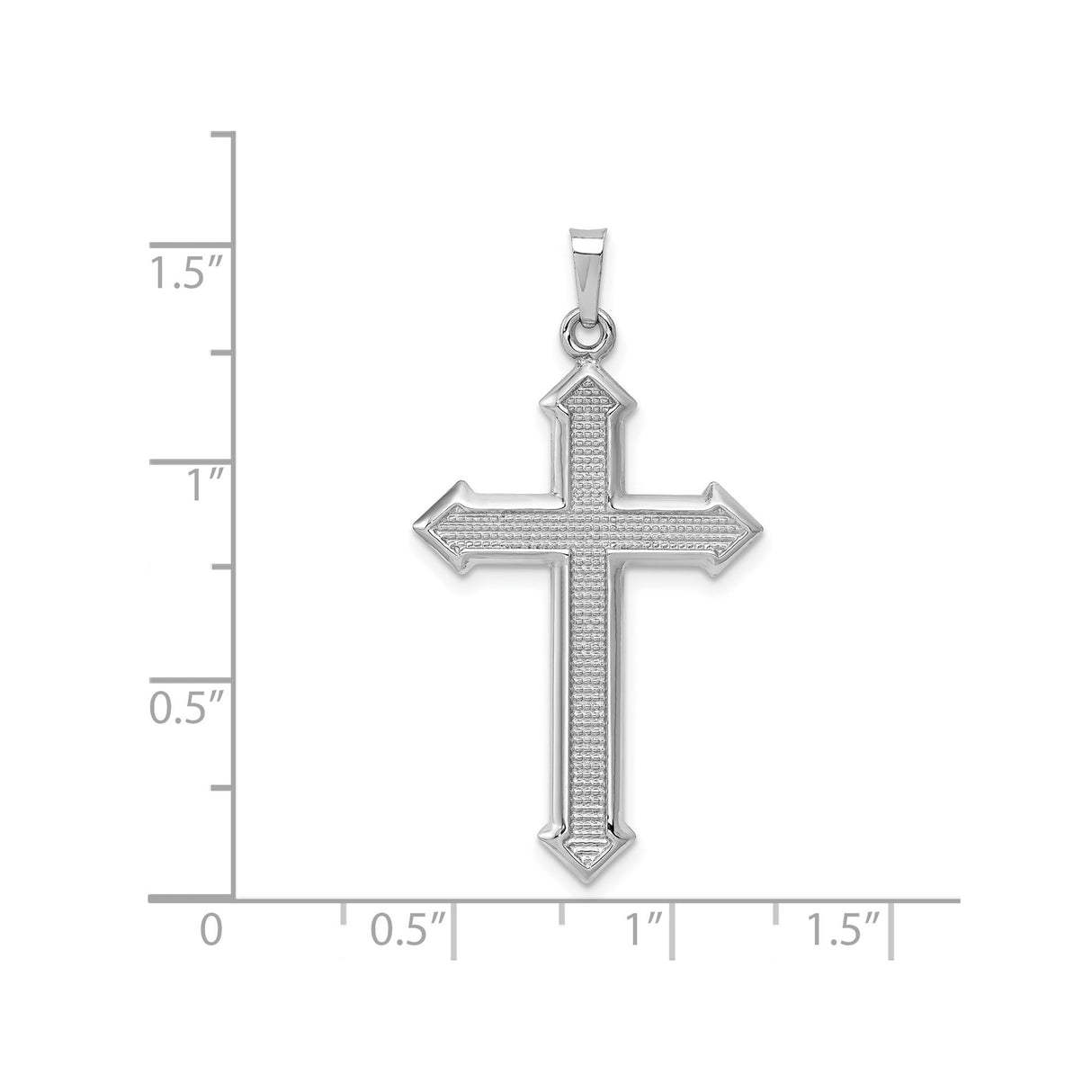14k White Gold Cross Pendant with Textured Center and Beveled Arrow Tip Edges for Men or Unisex