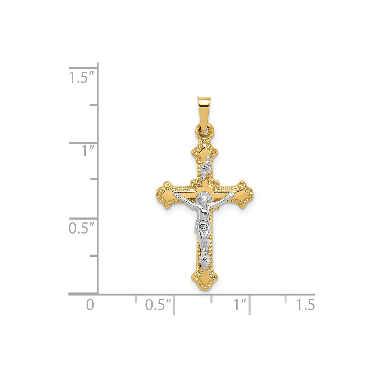 14k Multi-Tone Gold Crucifix Cross Pendant with INRI Plaque, Catholic Christian Religious Charm
