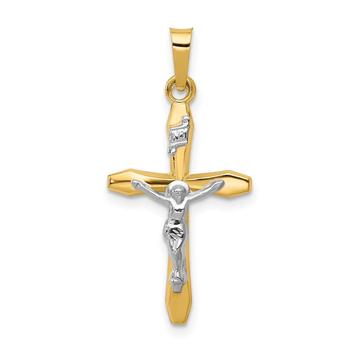 14k Two-Tone Gold Crucifix Pendant with INRI Latin Cross Design