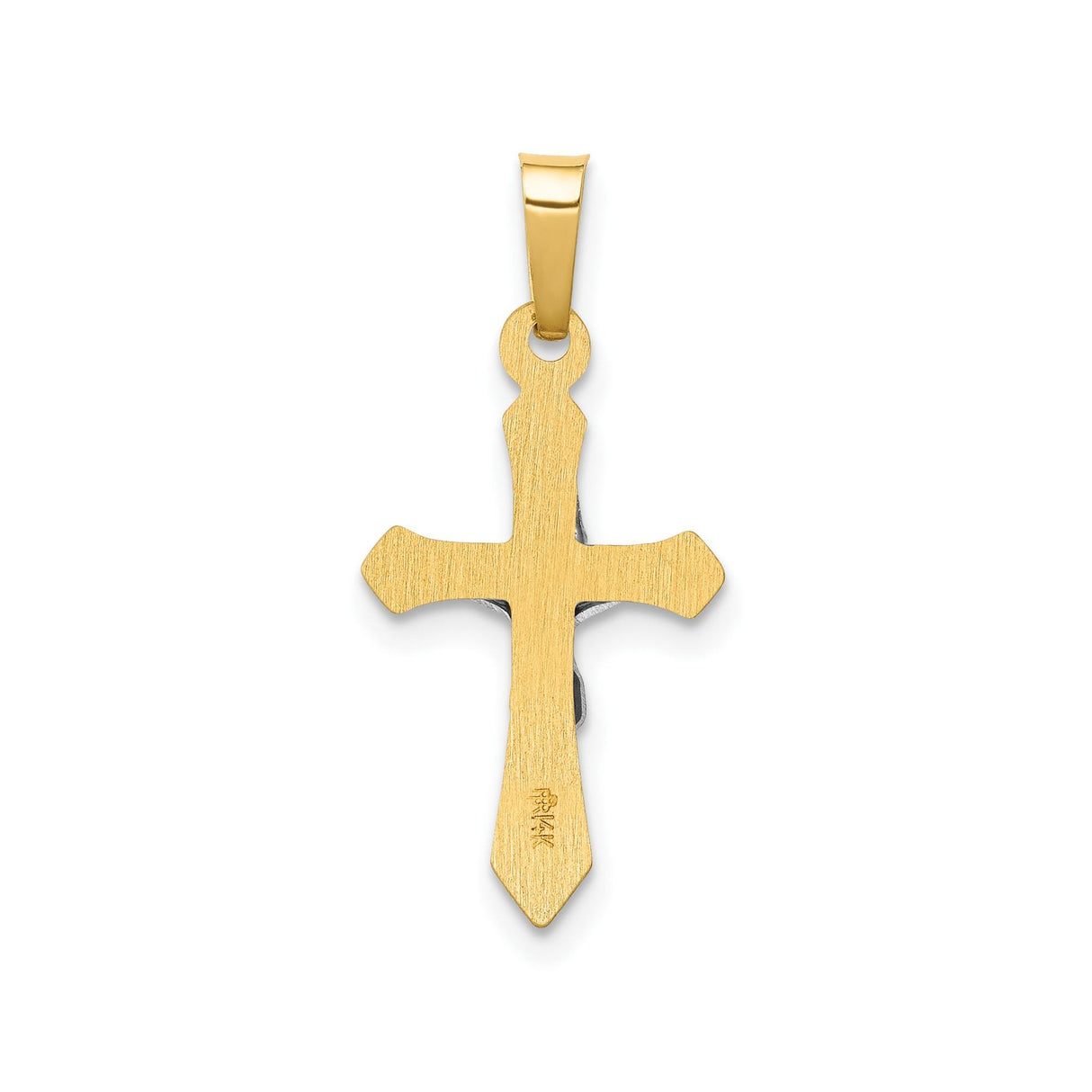 14k Two-Tone Gold Crucifix Pendant with INRI Detail and Beveled Cross Design