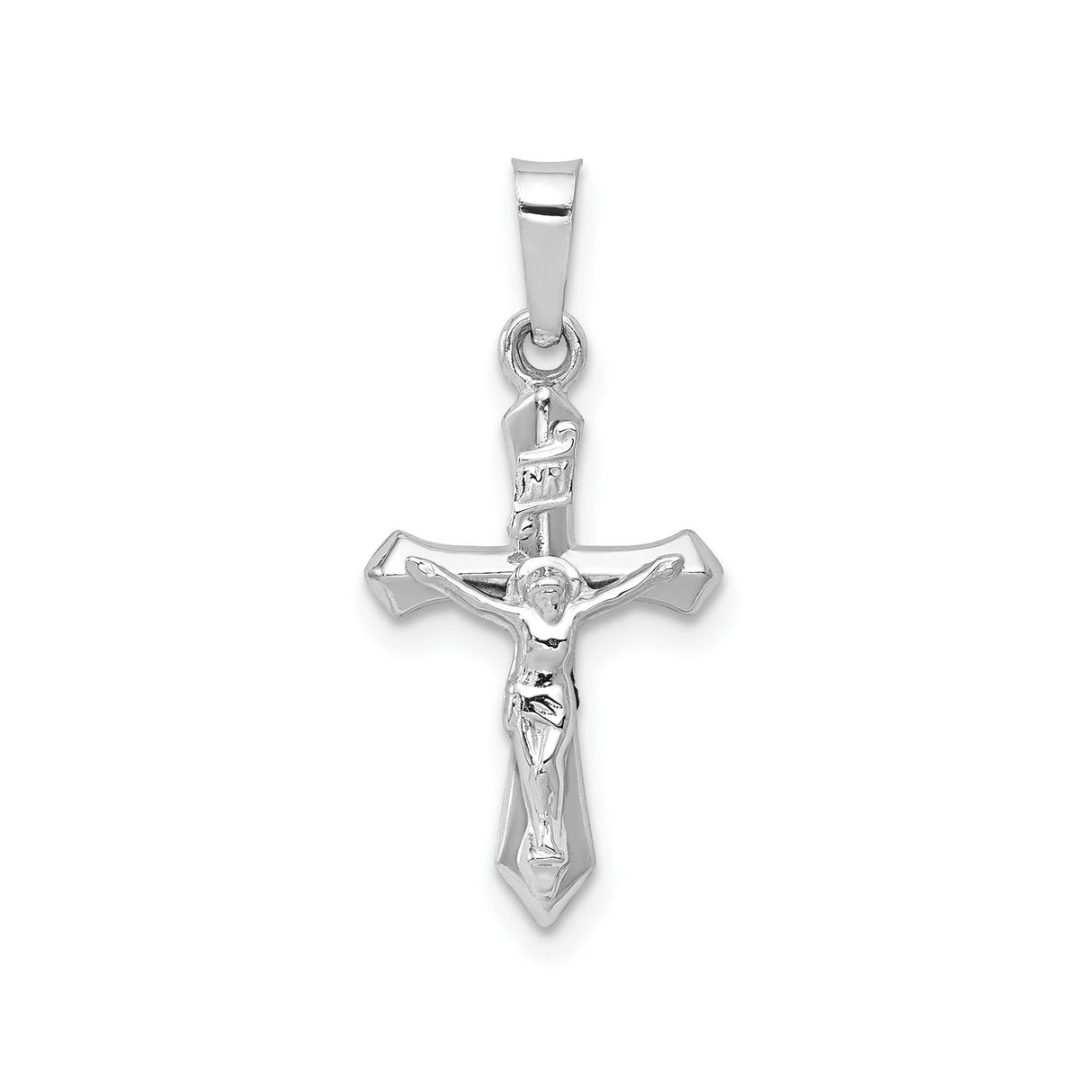 14k White Gold Crucifix Cross Pendant, Polished INRI Religious Charm for Men and Women