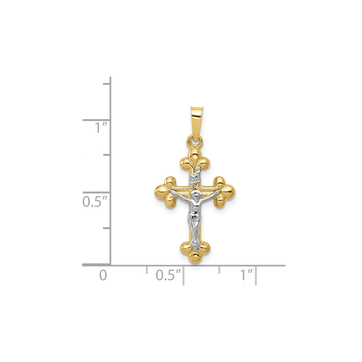 14k Two-Tone Gold Crucifix Cross Pendant with Polished INRI Christ Design