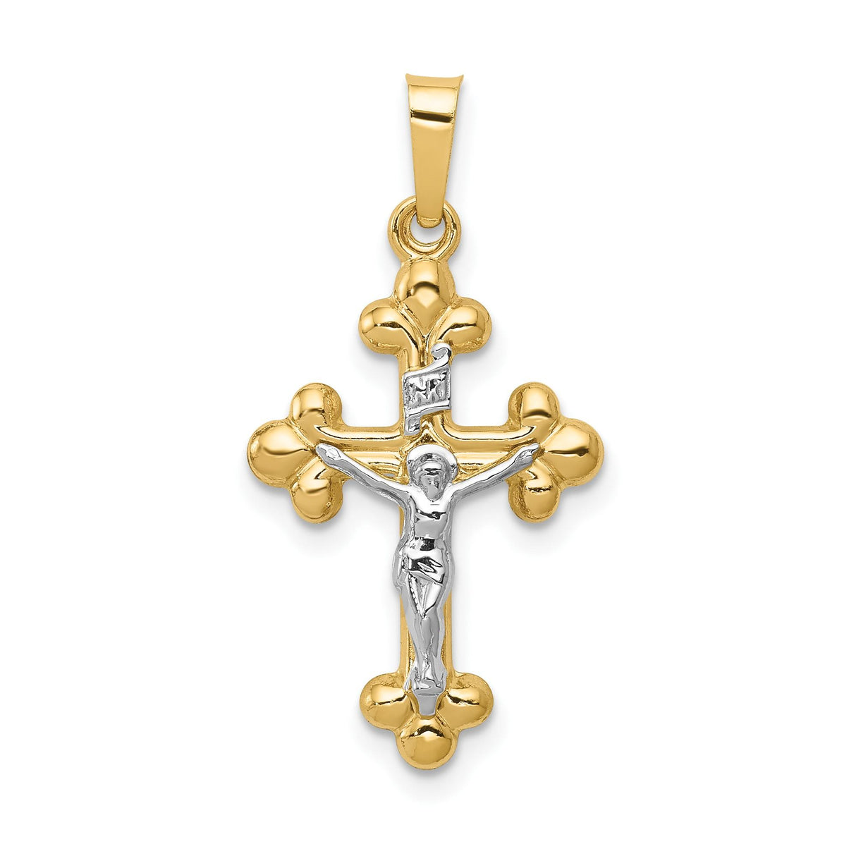 14k Two-Tone Gold Crucifix Cross Pendant with Polished INRI Christ Design