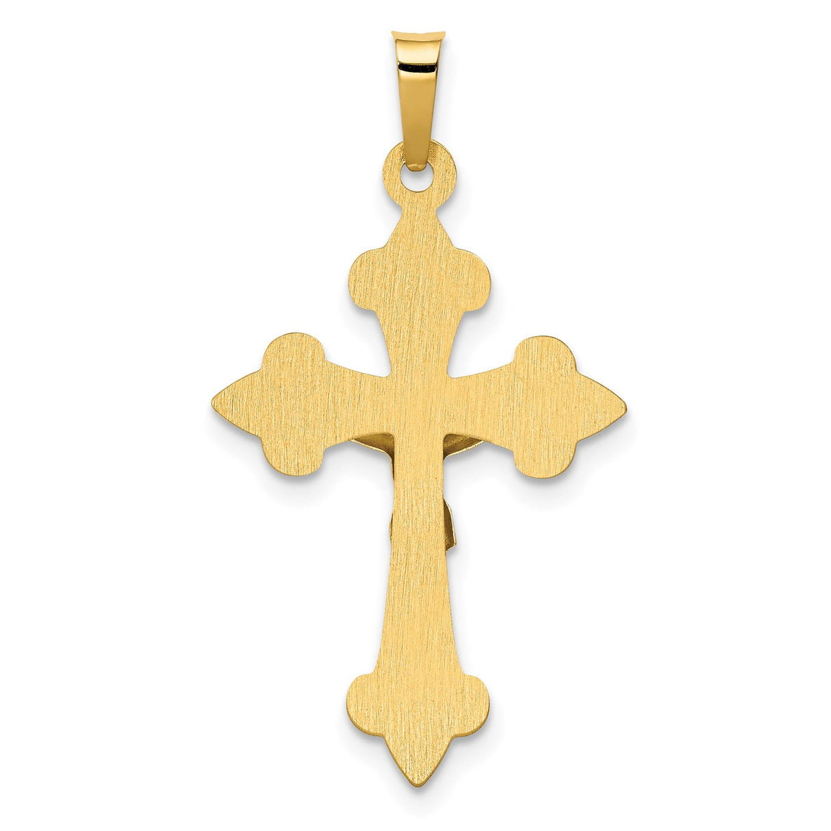 14k Multi-Tone Gold INRI Cross Pendant with Two-Tone Fleur De Lis Crucifix Design