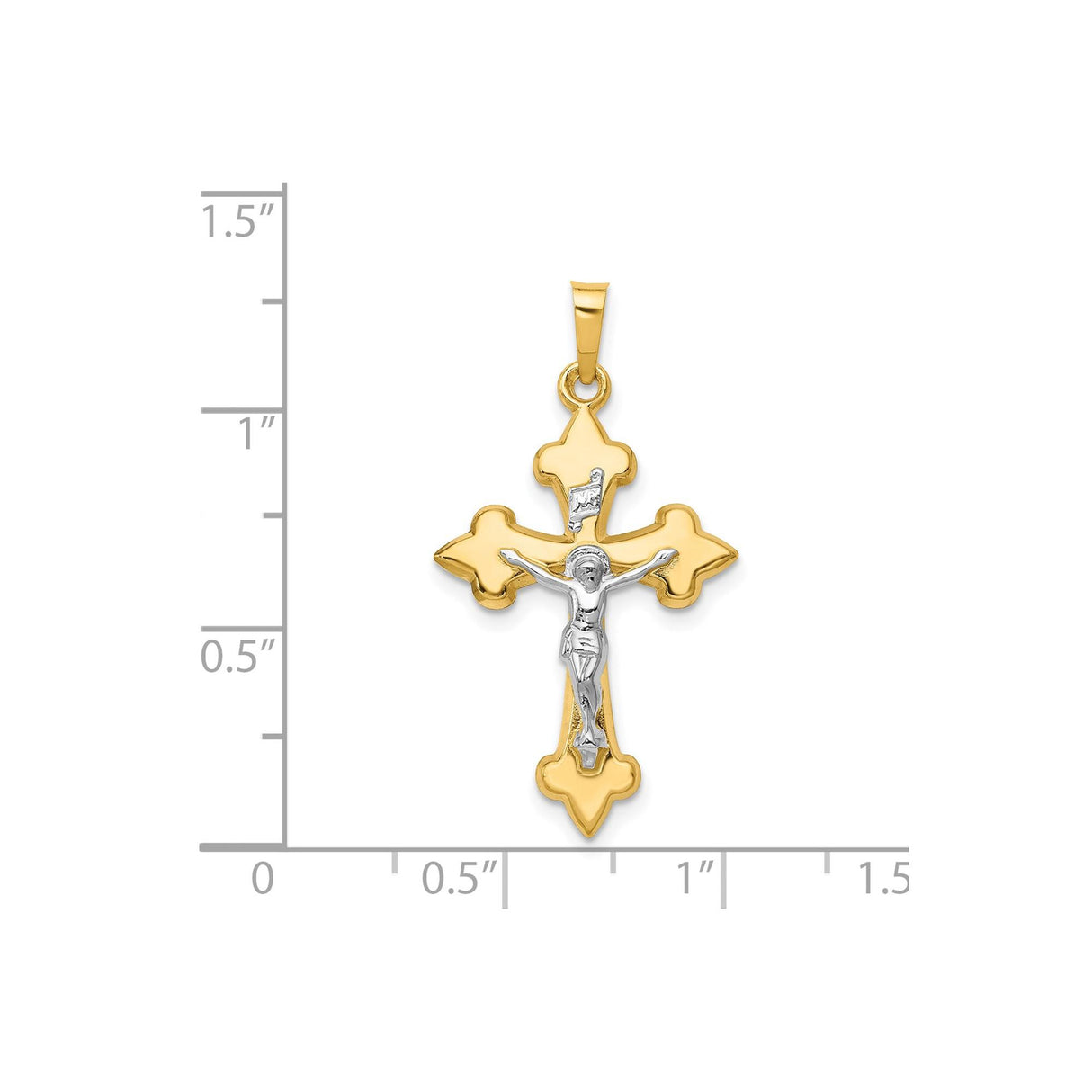 14k Multi-Tone Gold INRI Cross Pendant with Two-Tone Fleur De Lis Crucifix Design