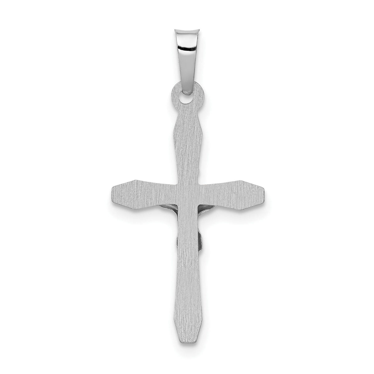 14k White Gold Crucifix Cross Pendant with INRI Latin Jesus Charm, Beveled Edges, High Polish Finish