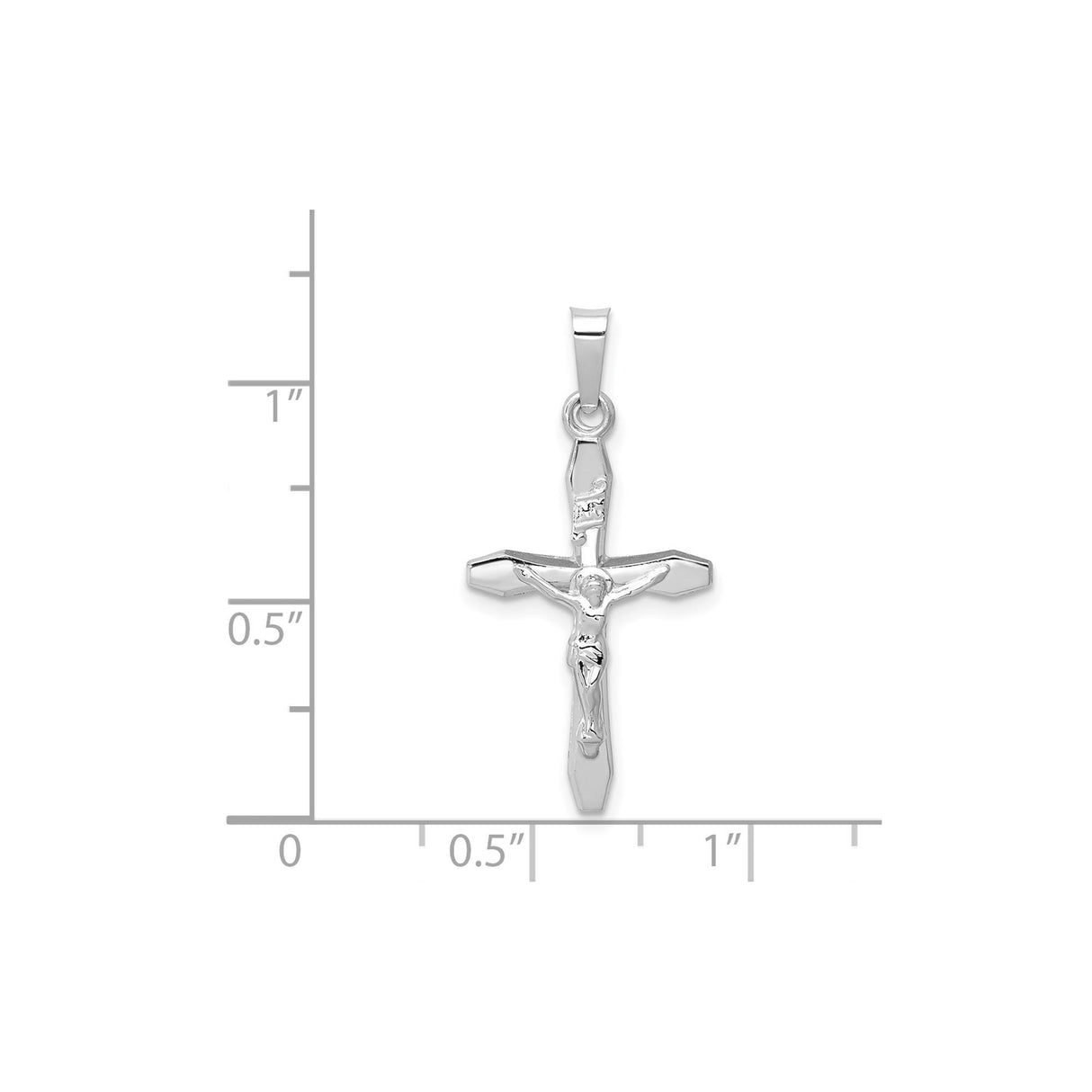 14k White Gold Crucifix Cross Pendant with INRI Latin Jesus Charm, Beveled Edges, High Polish Finish