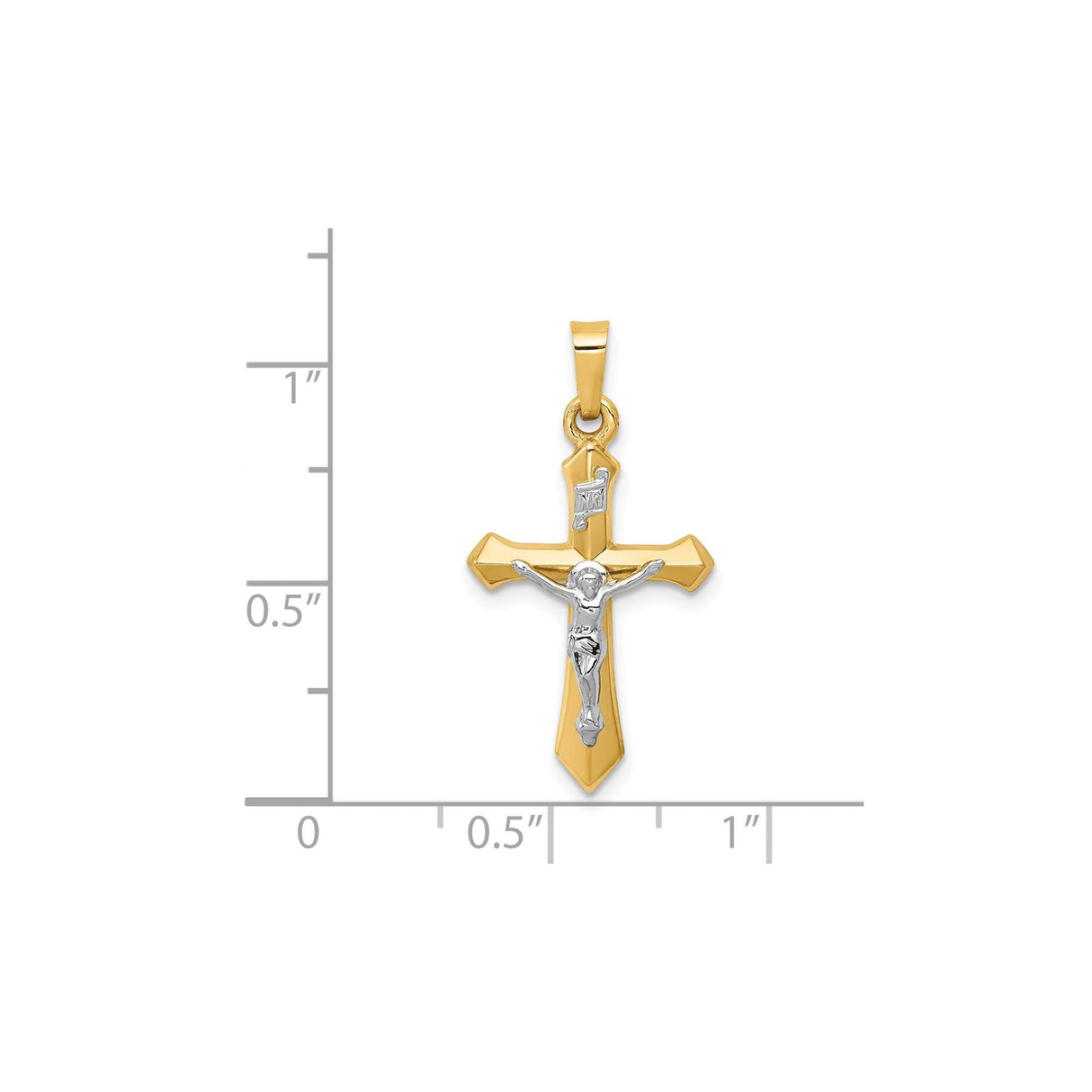 14k Multi-Tone Gold Crucifix Pendant, Polished INRI Passion Cross Christian Charm