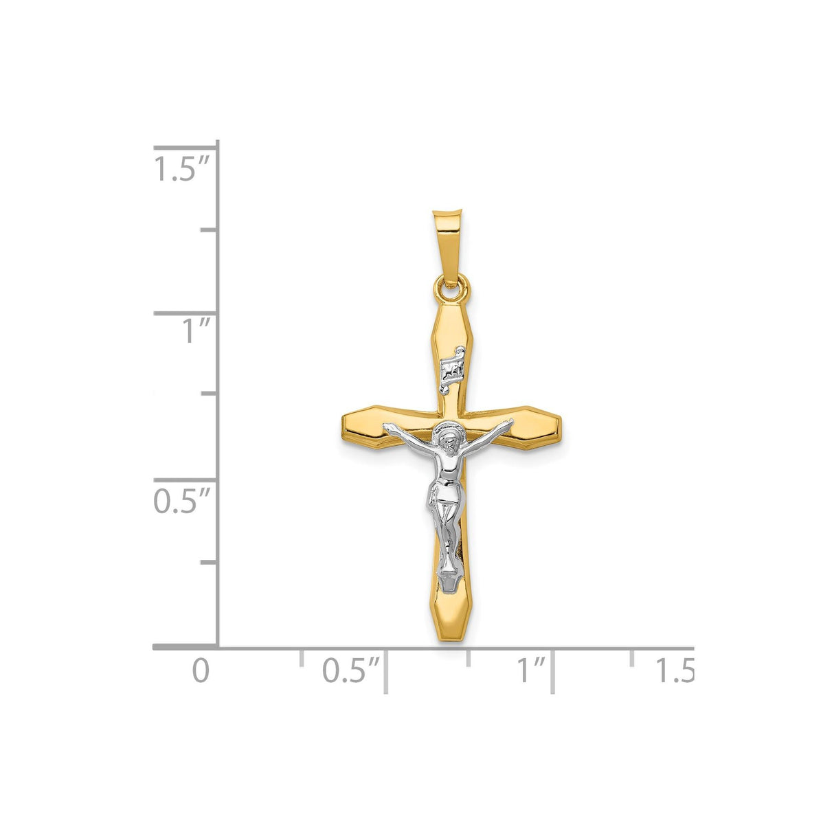 14k Multi-Tone Gold Crucifix Cross Pendant with INRI Jesus Figure Faith Symbol