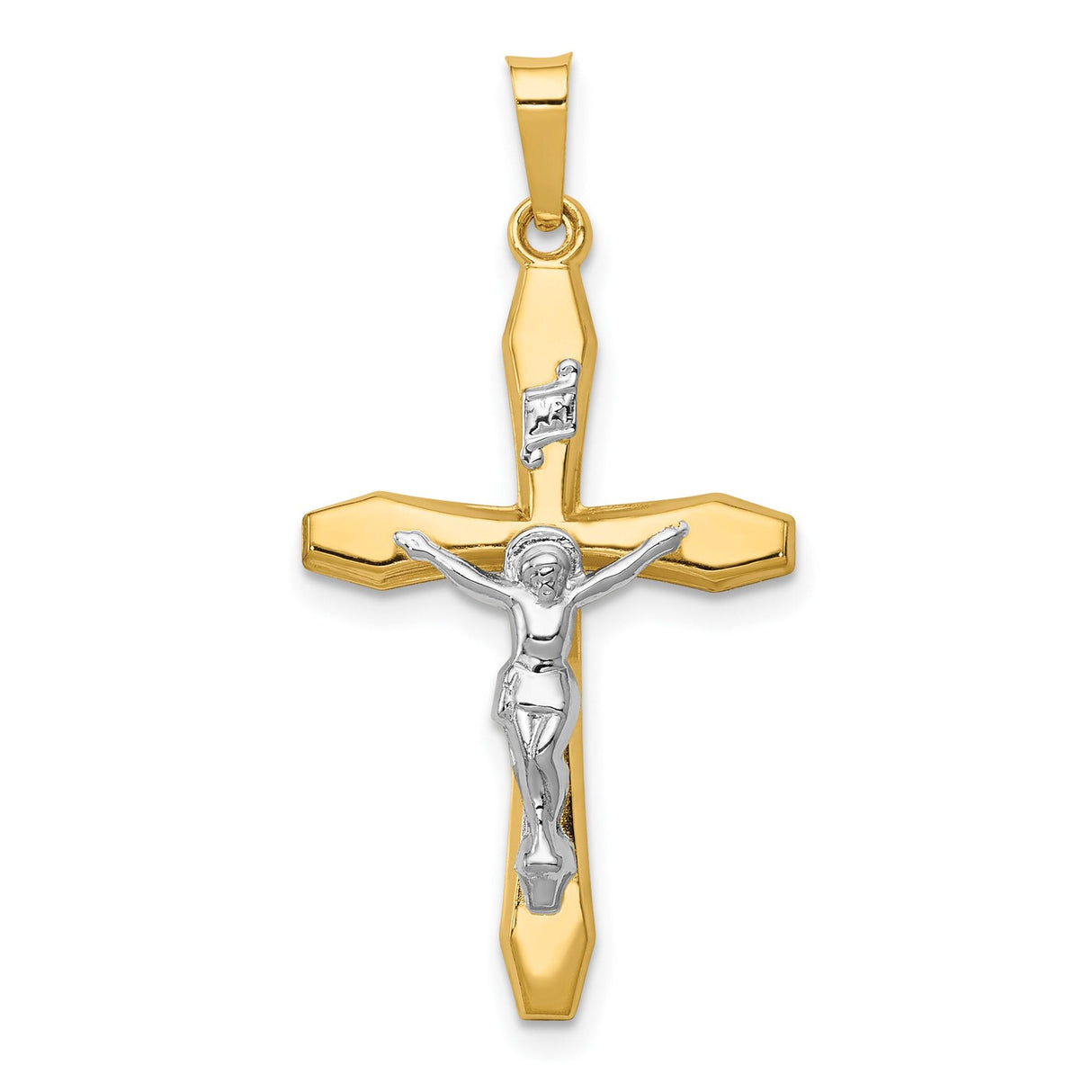 14k Multi-Tone Gold Crucifix Cross Pendant with INRI Jesus Figure Faith Symbol