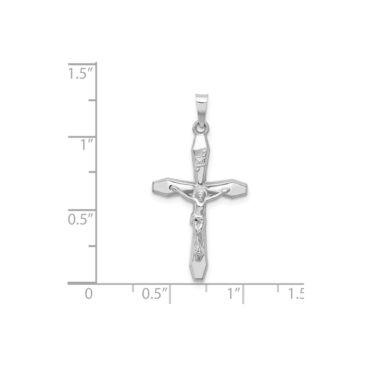 14k White Gold Crucifix Pendant with INRI Cross and Jesus Figure Religious Jewelry