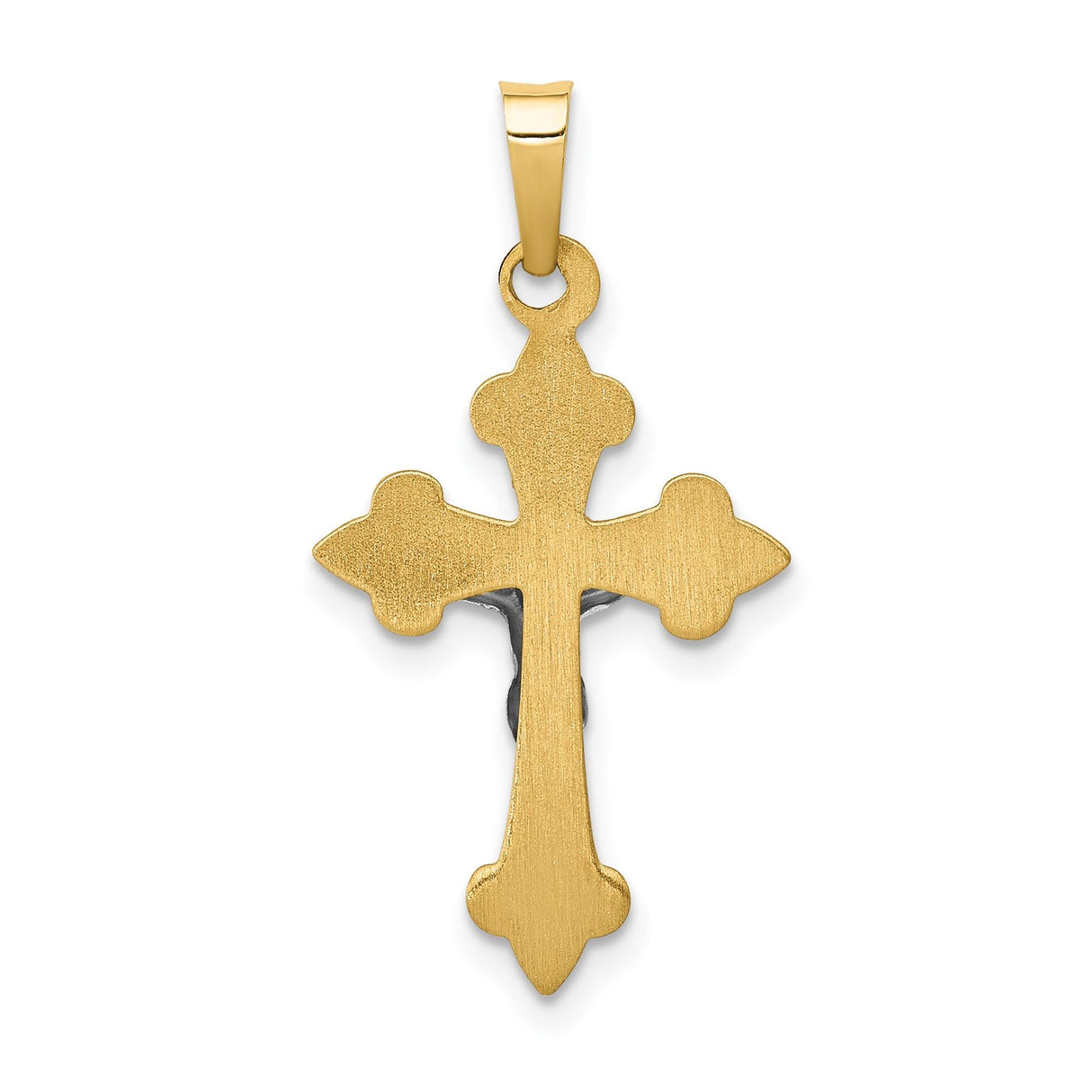 14k Multi-Tone Gold Crucifix Pendant with Fleur de Lis and INRI Design for Men and Women