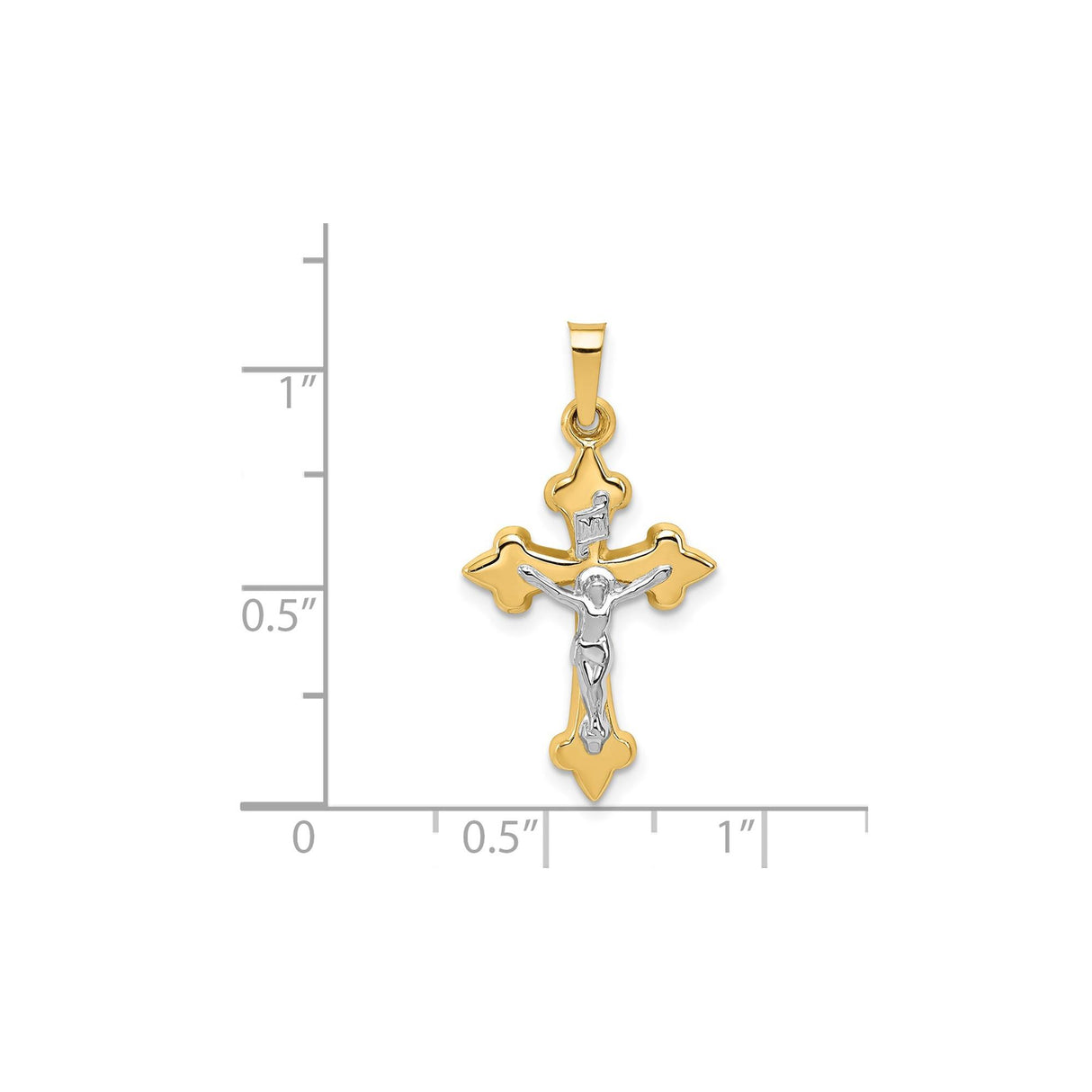 14k Multi-Tone Gold Crucifix Pendant with Fleur de Lis and INRI Design for Men and Women