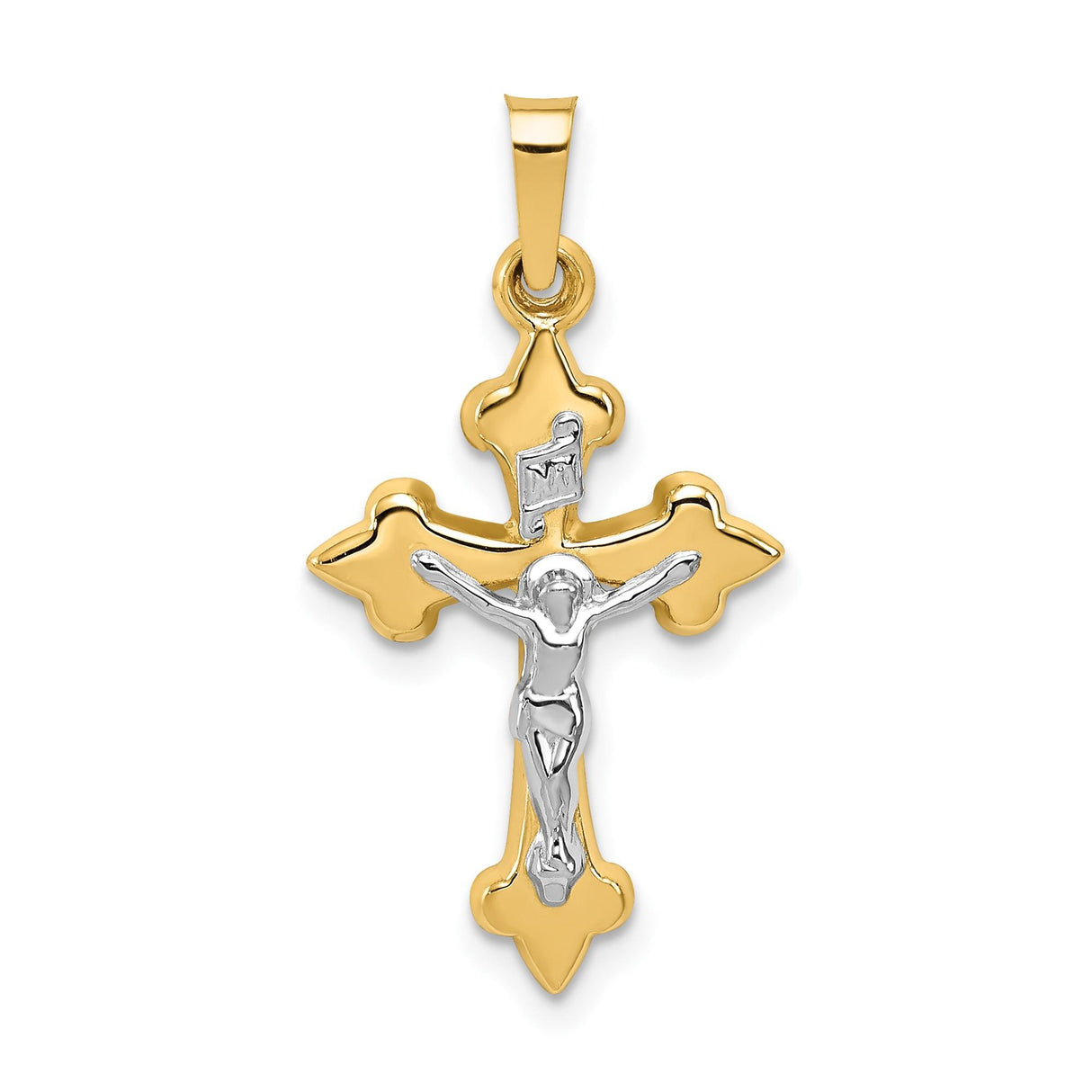 14k Multi-Tone Gold Crucifix Pendant with Fleur de Lis and INRI Design for Men and Women