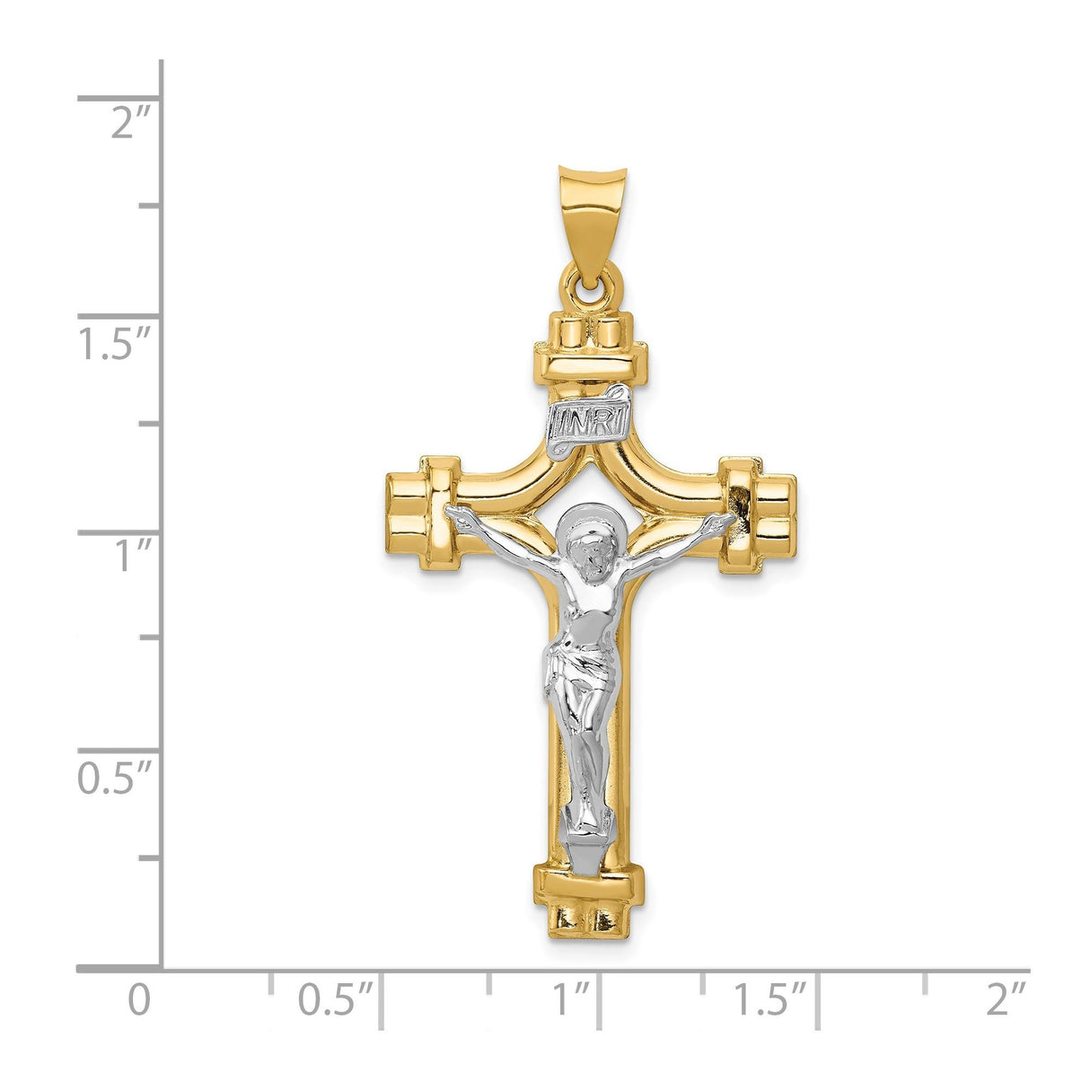 14k Multi-Tone Gold Crucifix INRI Pendant with Jesus Figure, Christian Religious Symbol