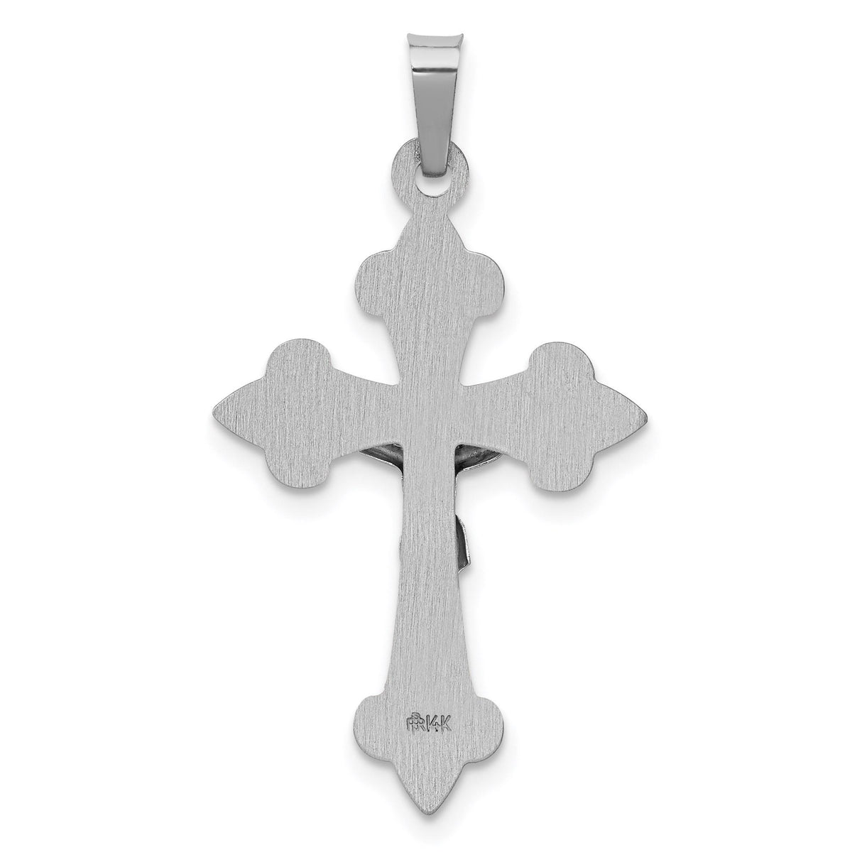 14k White Gold Crucifix Pendant with INRI and Fleur de Lis Cross Charm