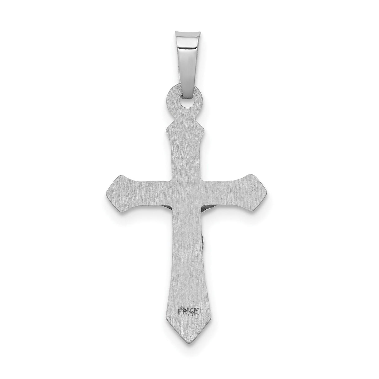 14k White Gold Crucifix Pendant with INRI Design and Beveled Edges for Men and Women