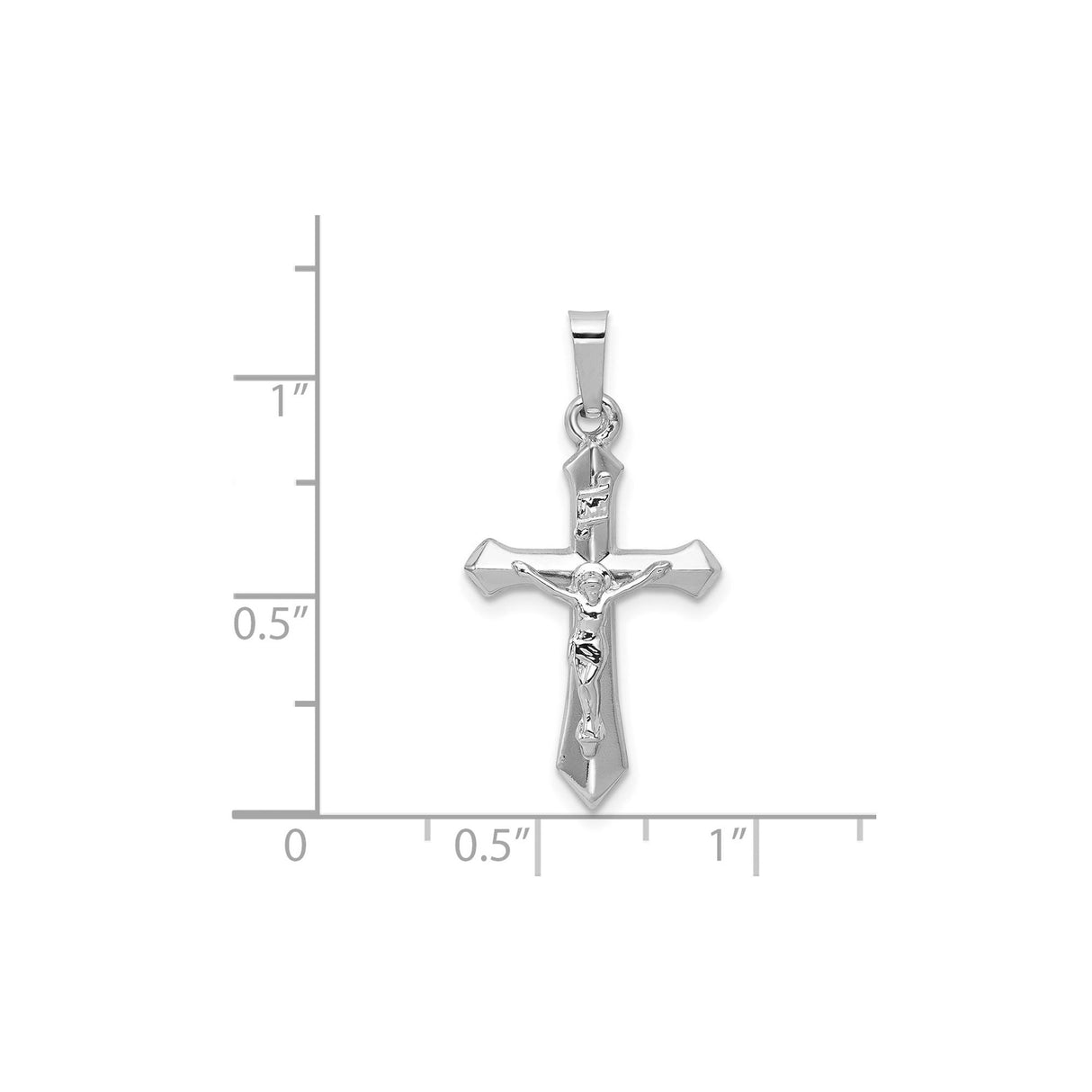 14k White Gold Crucifix Pendant with INRI Design and Beveled Edges for Men and Women