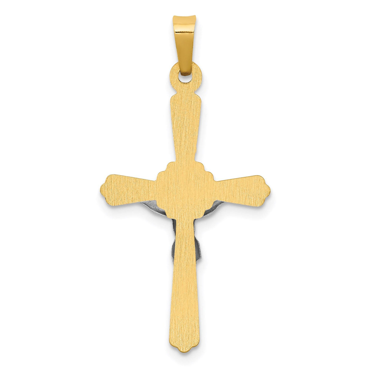14k Two-Tone Gold Budded Crucifix Pendant with INRI, Latin Cross Christian Jewelry