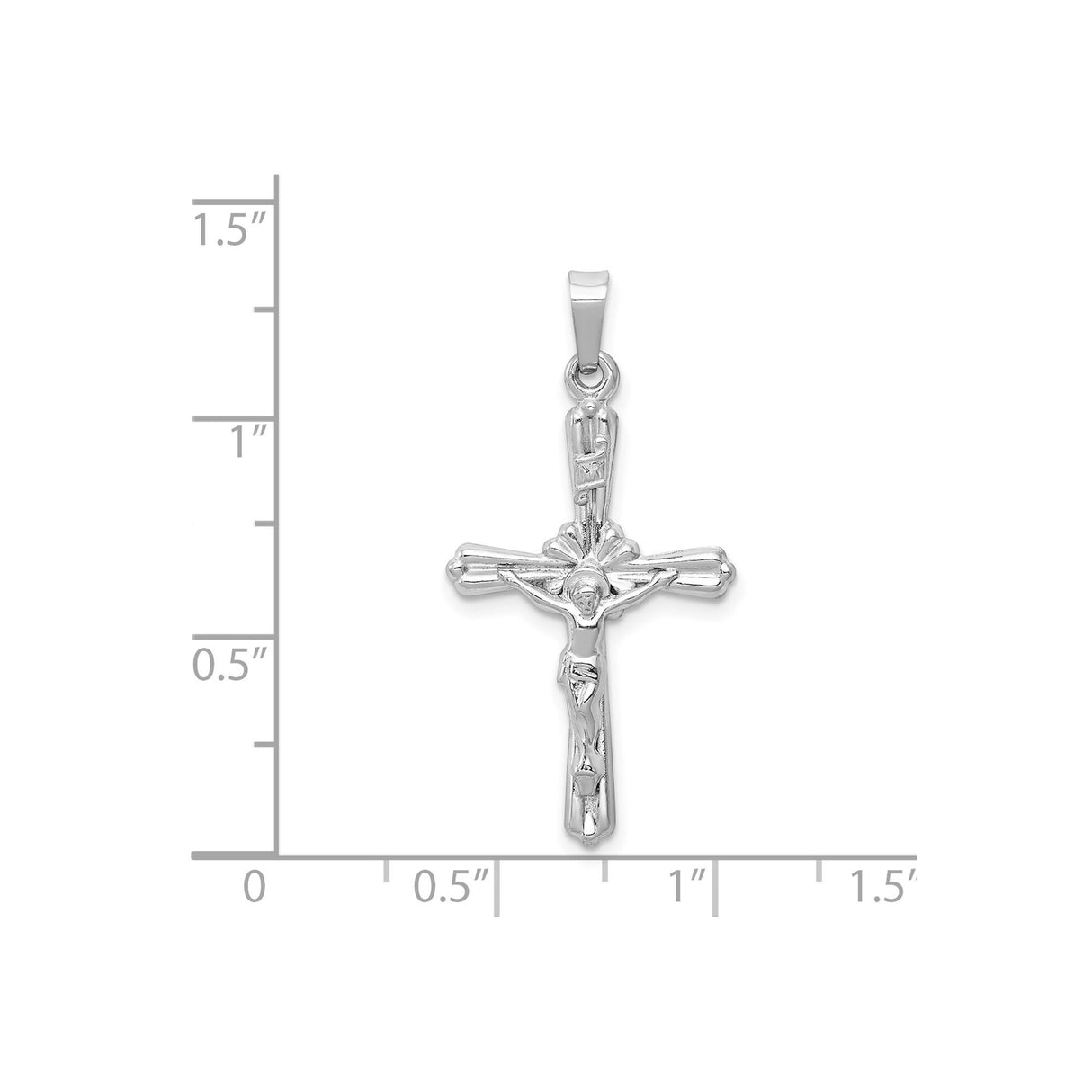 14k White Gold Crucifix Pendant with INRI Patonce Cross Detail for Men and Women