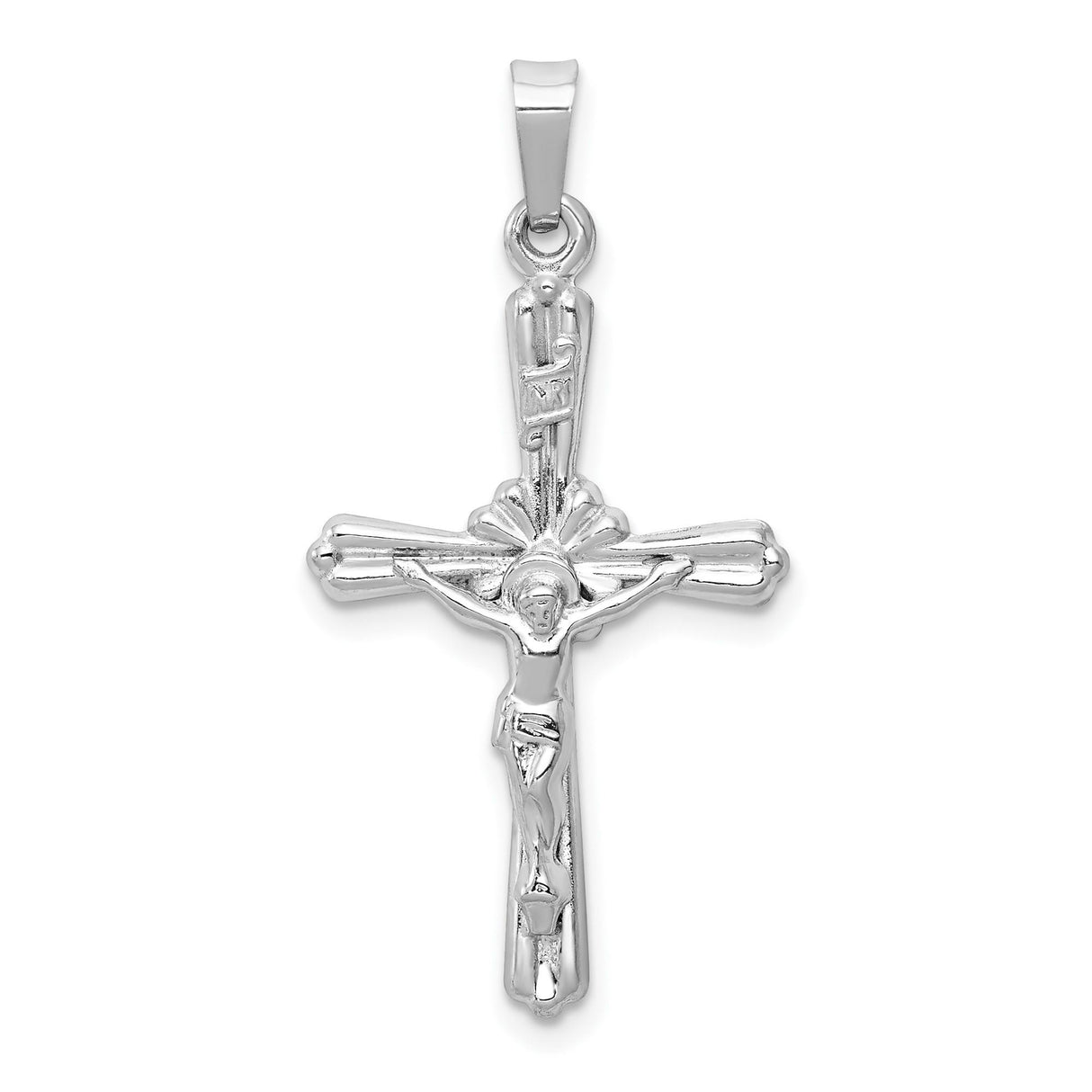 14k White Gold Crucifix Pendant with INRI Patonce Cross Detail for Men and Women