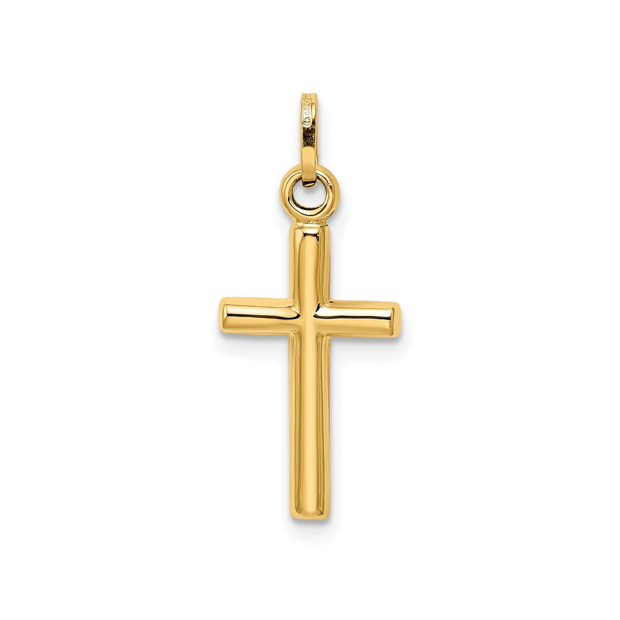 14k Yellow Gold Cross Pendant, Polished Tubular Christian Religious Jewelry for Men and Women