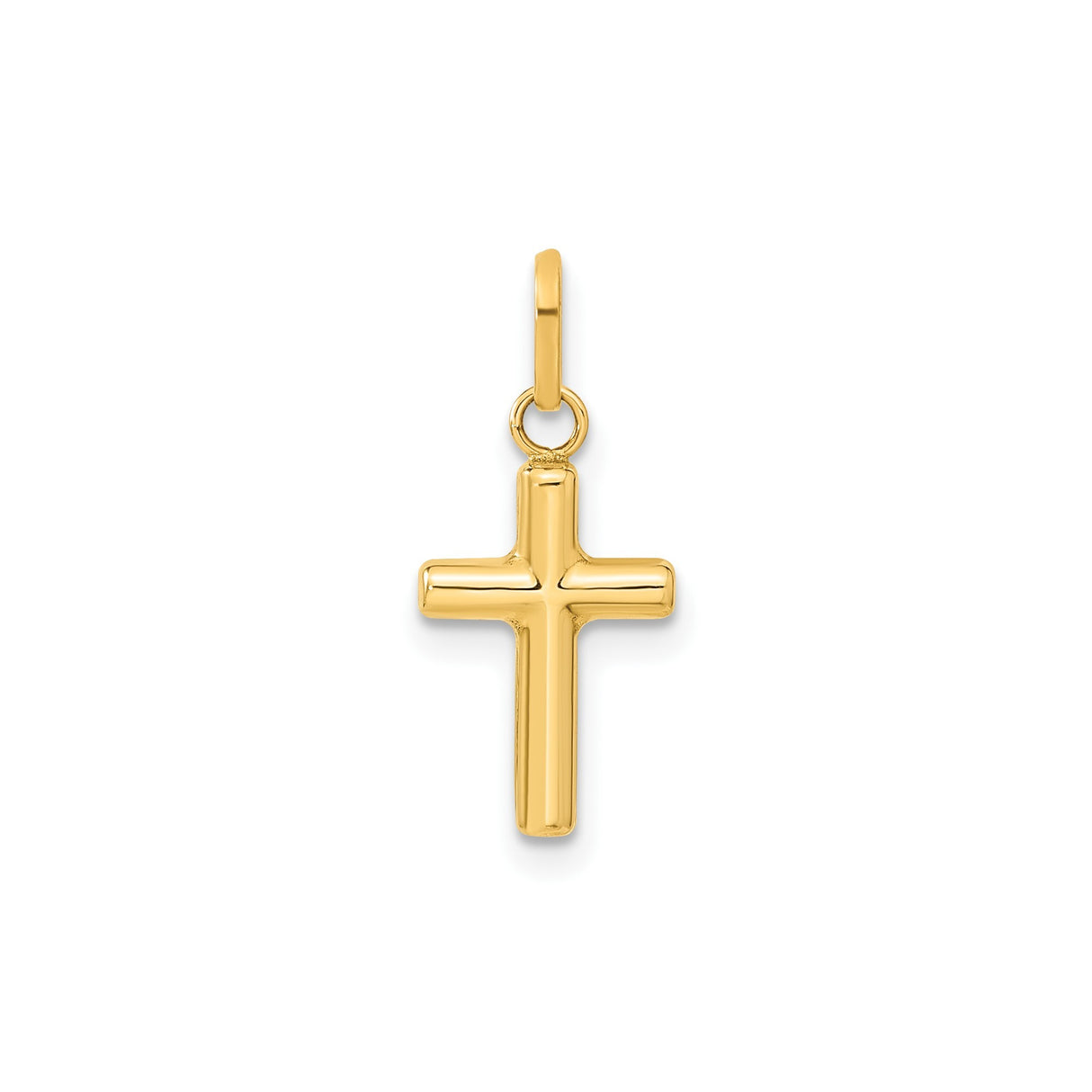 14k Yellow Gold Cross Pendant, Polished Tubular Christian Religious Jewelry for Men and Women