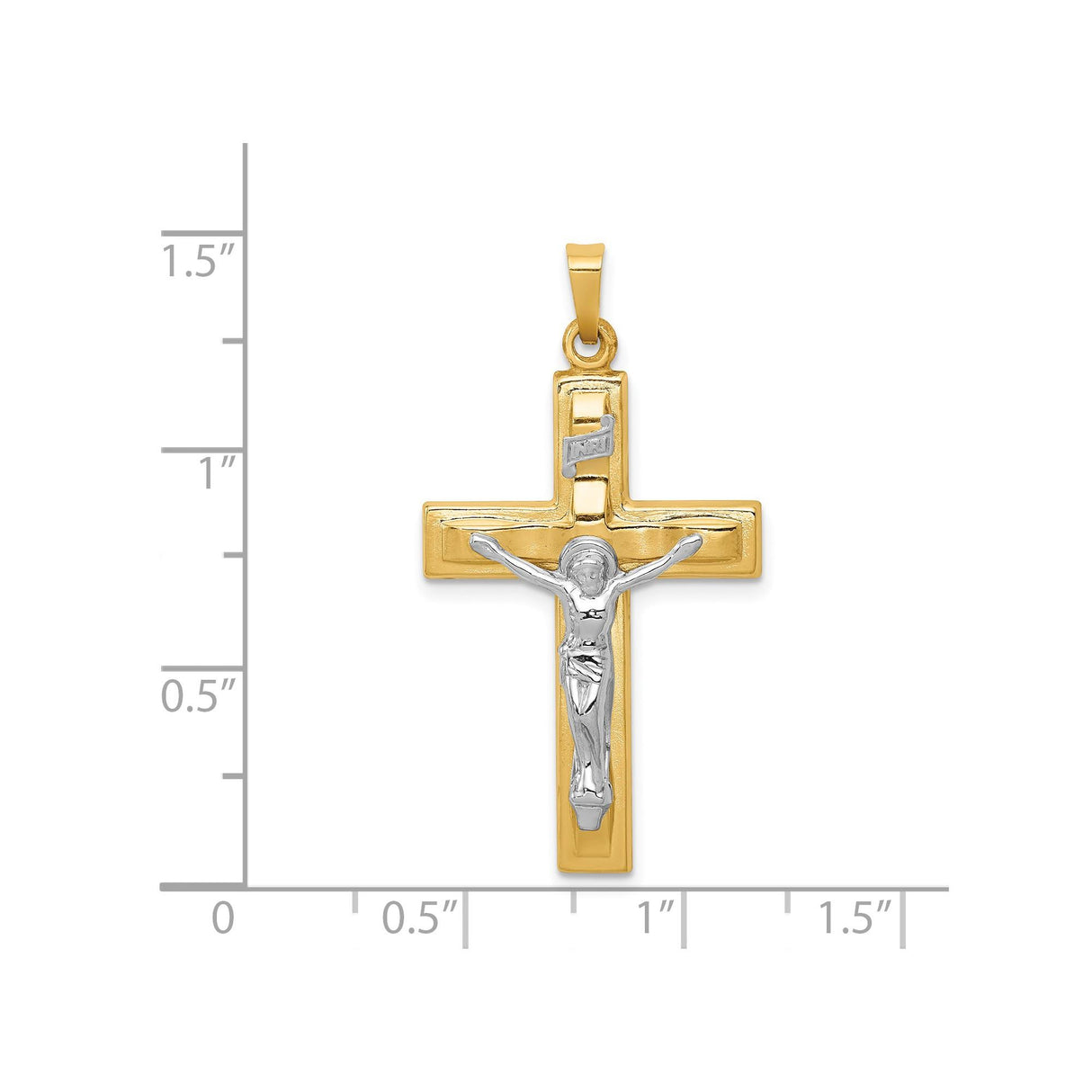 14k Multi-Tone Gold Latin Crucifix Pendant, INRI Beveled Cross Jesus Charm for Men and Women