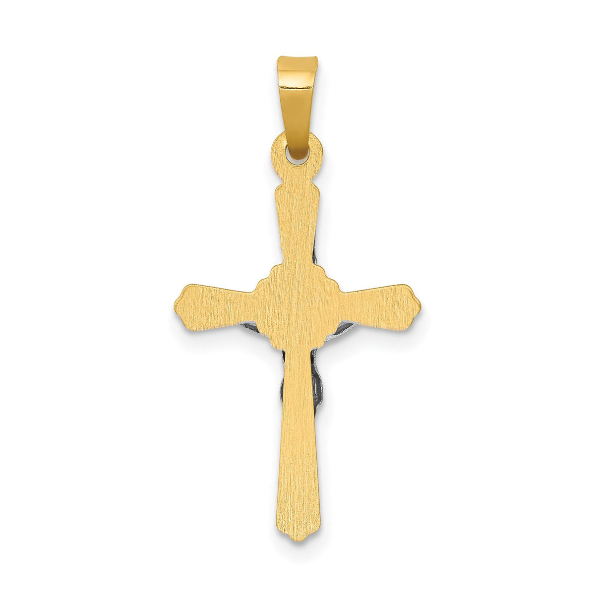 14k Two-Tone Gold Crucifix Pendant with INRI Jesus Figure, Catholic Religious Charm