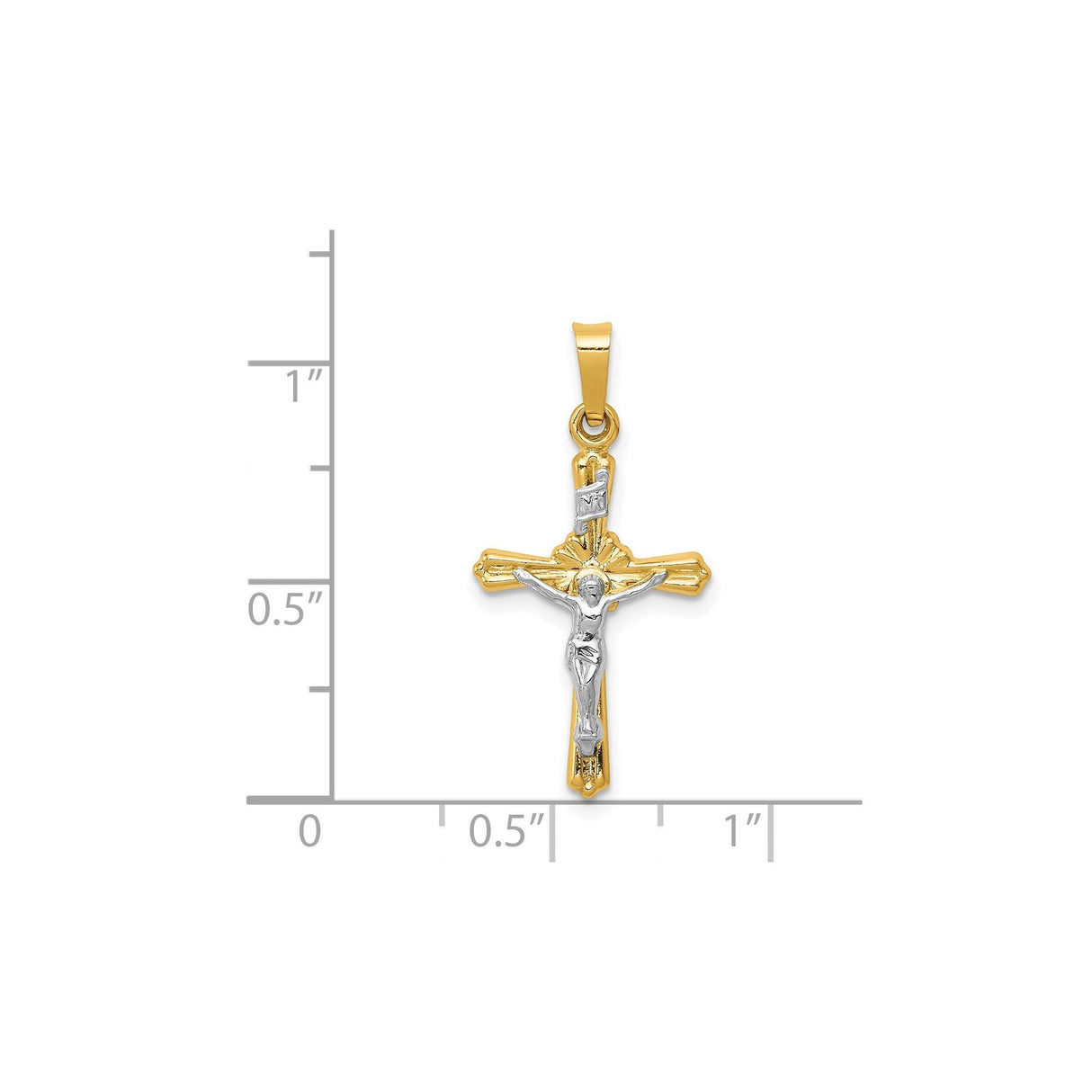 14k Two-Tone Gold Crucifix Pendant with INRI Jesus Figure, Catholic Religious Charm