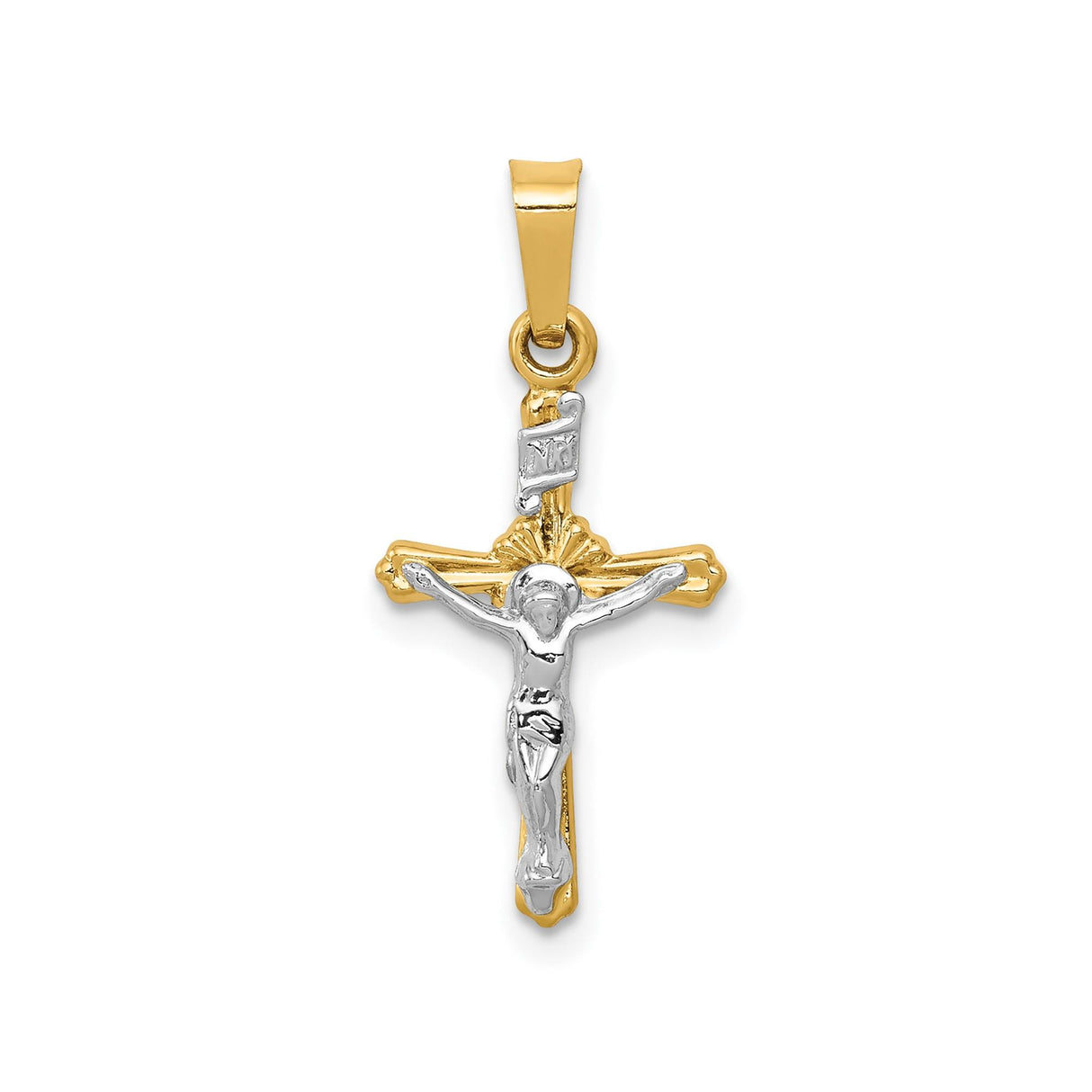 14k Two-Tone Gold Crucifix Cross Pendant, INRI Christian Religious Charm for Men and Women