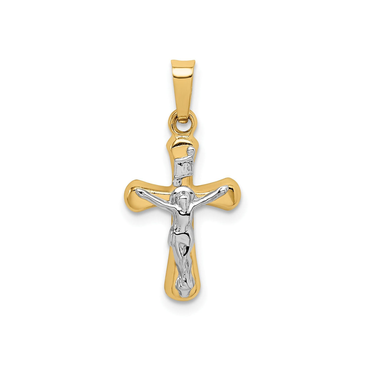 14k Multi-Tone Gold Crucifix Pendant with INRI Jesus Figure, Catholic Christian Cross Charm