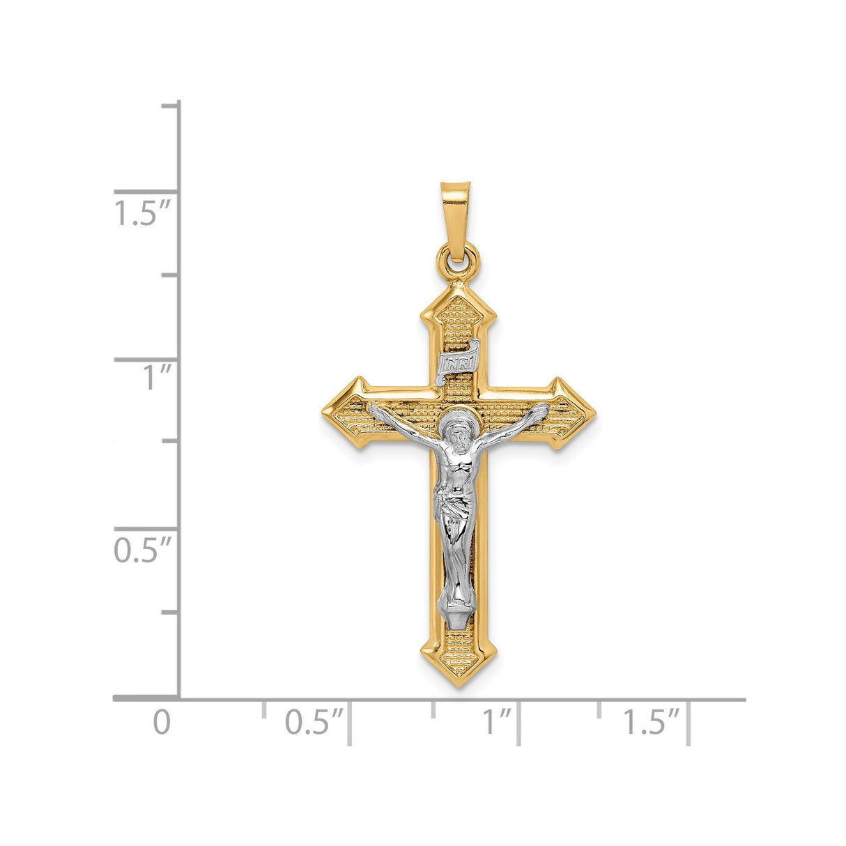 14k Multi-Tone Gold Crucifix Cross Pendant with INRI and Jesus Figure Christian Charm