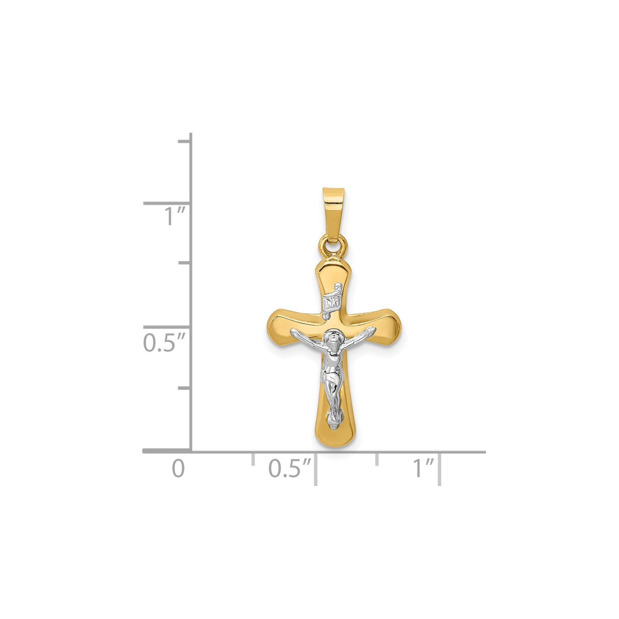 14k Two-Tone Gold Crucifix Pendant with Polished Cross and White Gold Jesus Figure