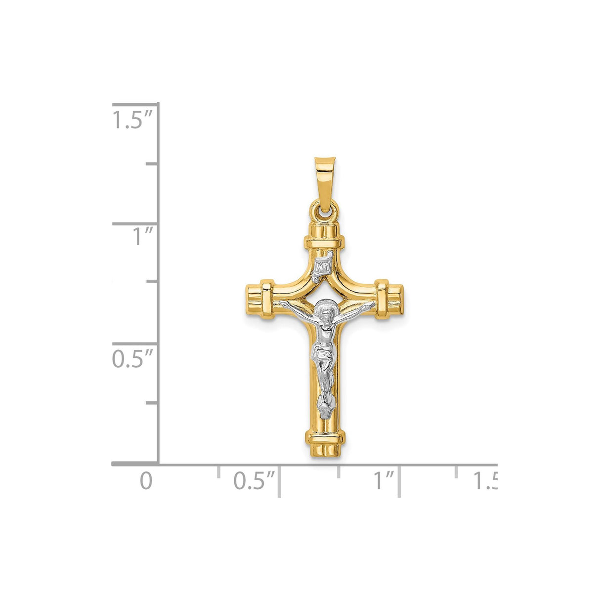 14k Two-Tone Gold Crucifix Pendant, Latin INRI Cross Charm with Jesus, Religious Jewelry for Men and Women