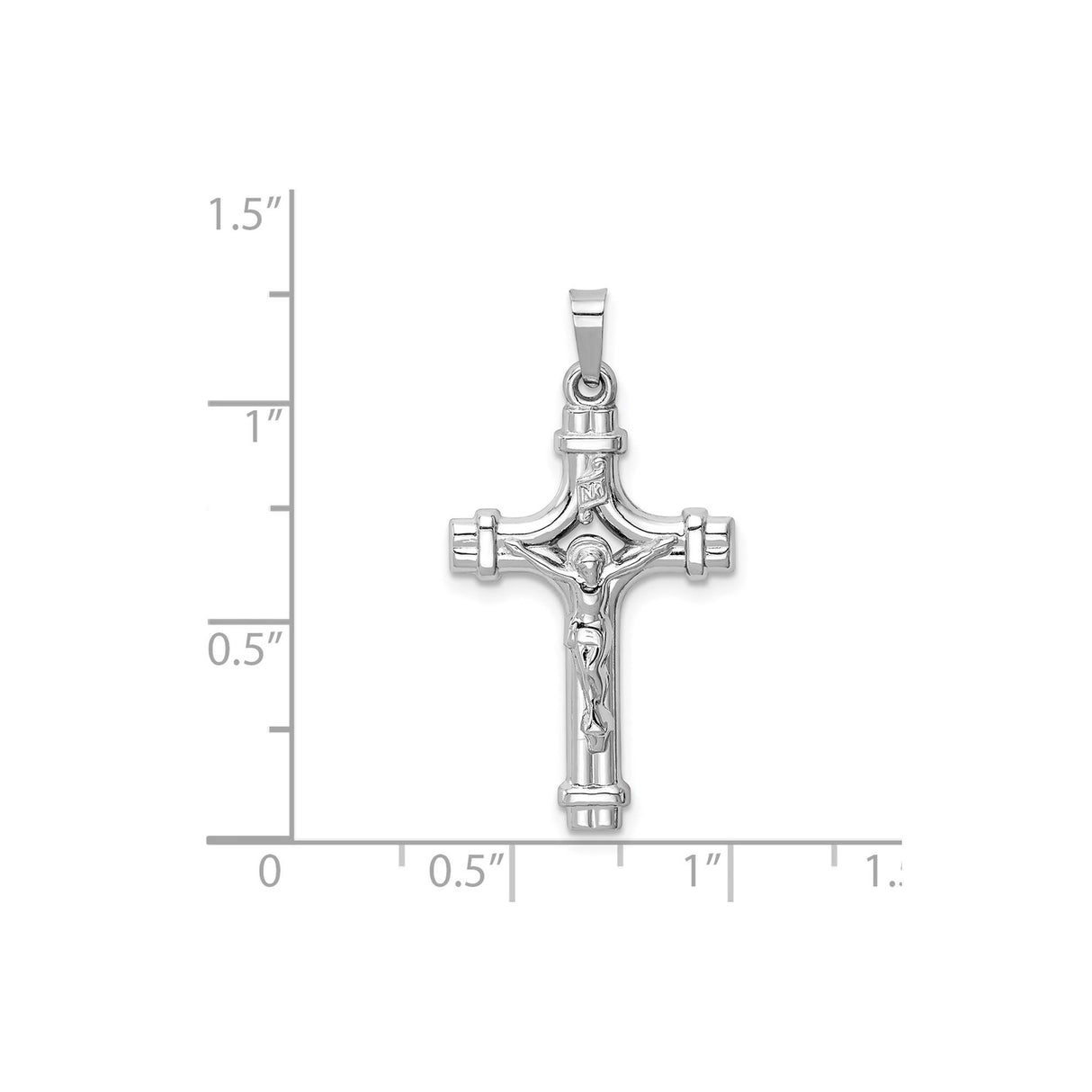 14k White Gold Crucifix Pendant with Sculpted Jesus and INRI Cross Design