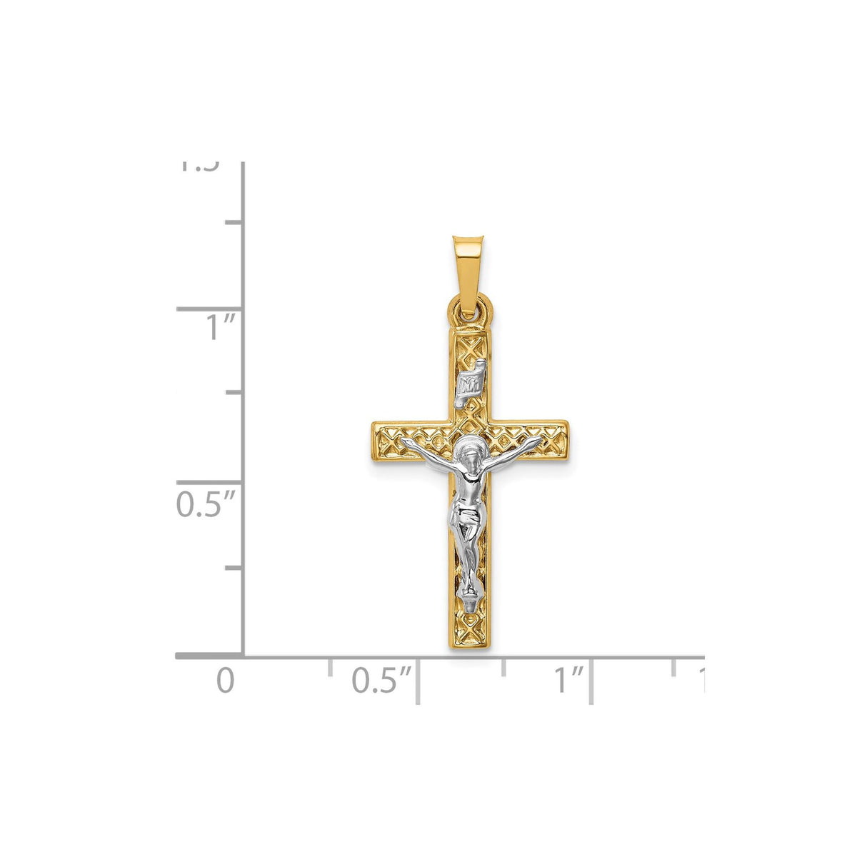 14k Multi-Tone Gold Crucifix Cross Pendant with INRI Plaque for Men and Women