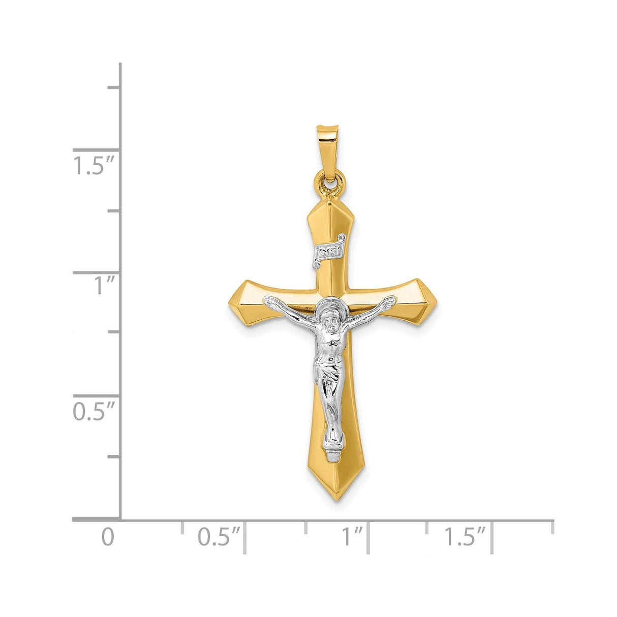 14k Multi-Tone Gold Crucifix Cross Pendant with INRI Jesus Design Religious Charm