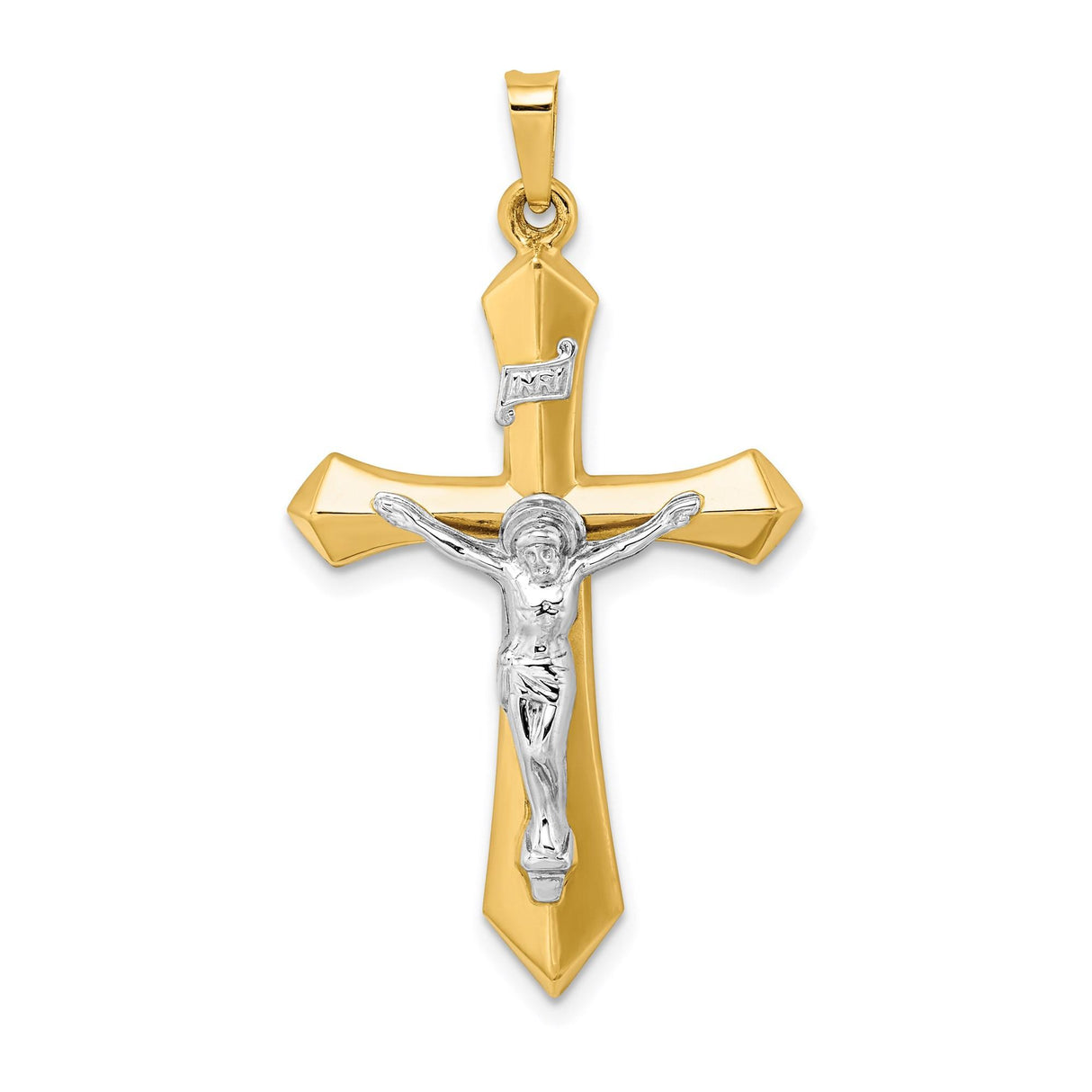14k Multi-Tone Gold Crucifix Cross Pendant with INRI Jesus Design Religious Charm
