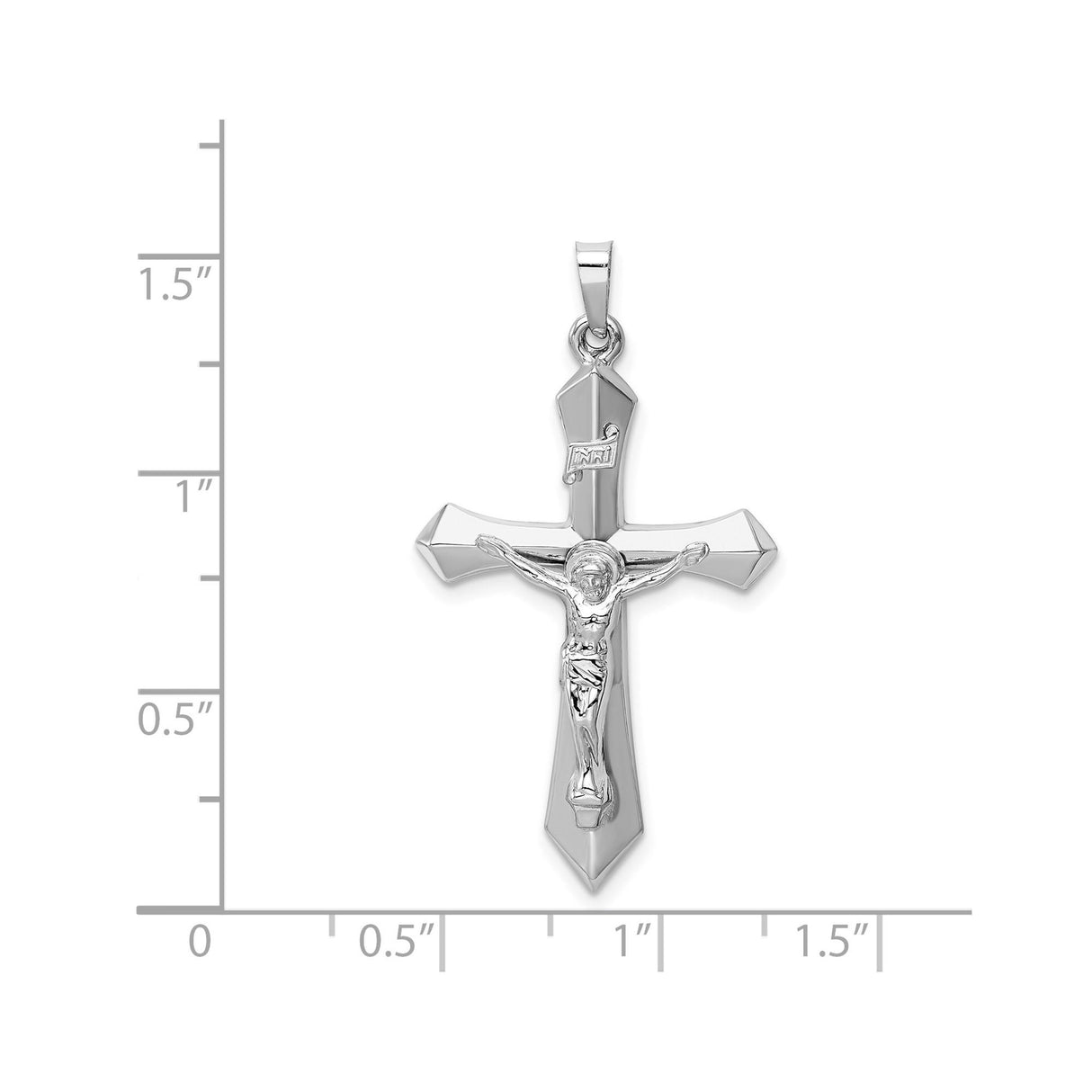 14k White Gold Crucifix Cross Pendant with Raised Jesus and INRI Design