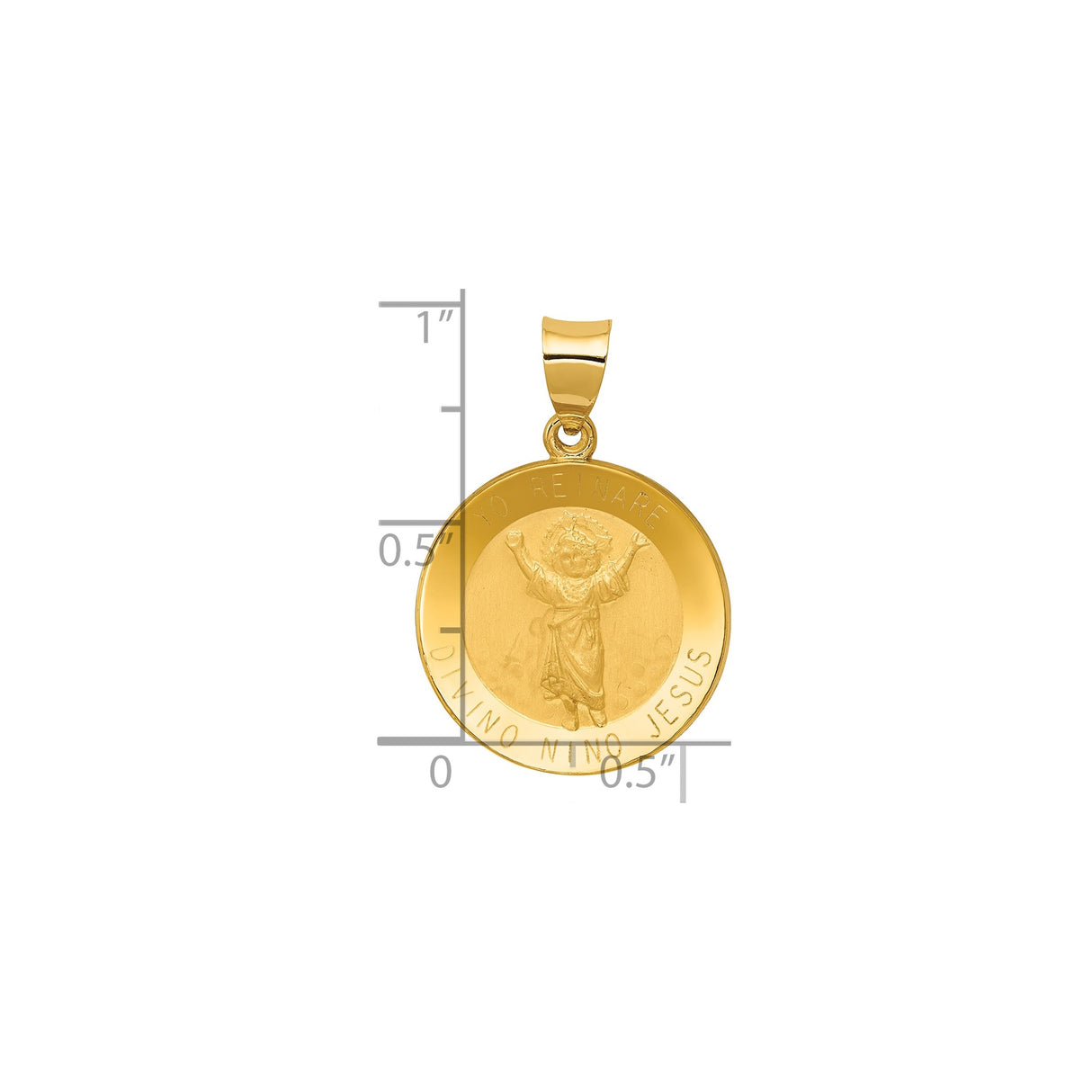 14k Yellow Gold Pendant with Divino Niño Jesus and Yo Reinare Inscription Christian Medal Charm