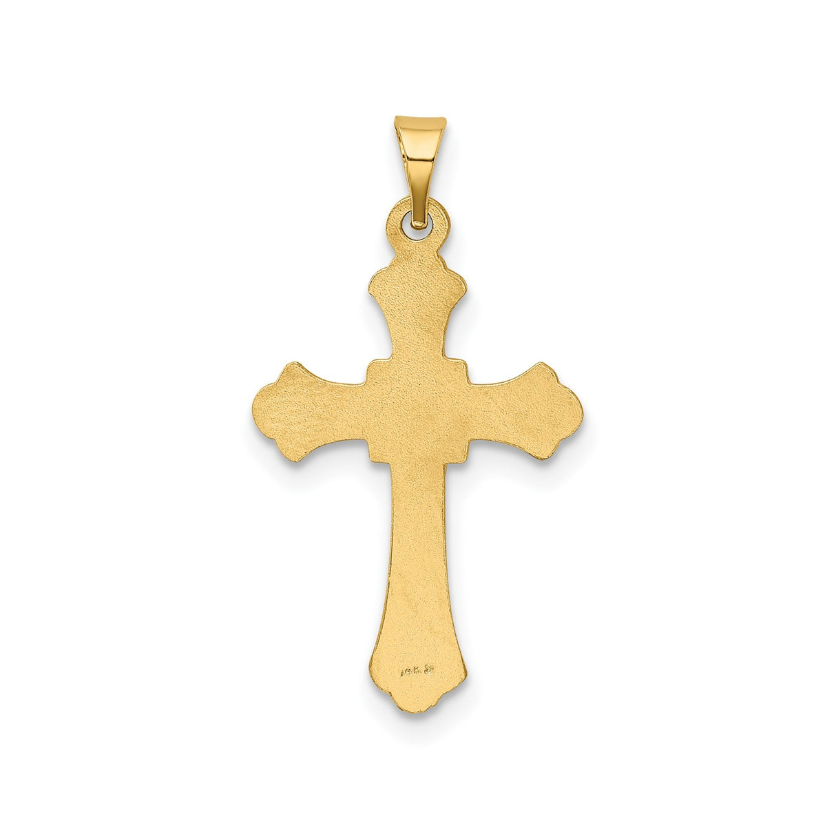 14k Yellow Gold Cross Pendant with Flared Edges and Beaded Fleur Design for Women