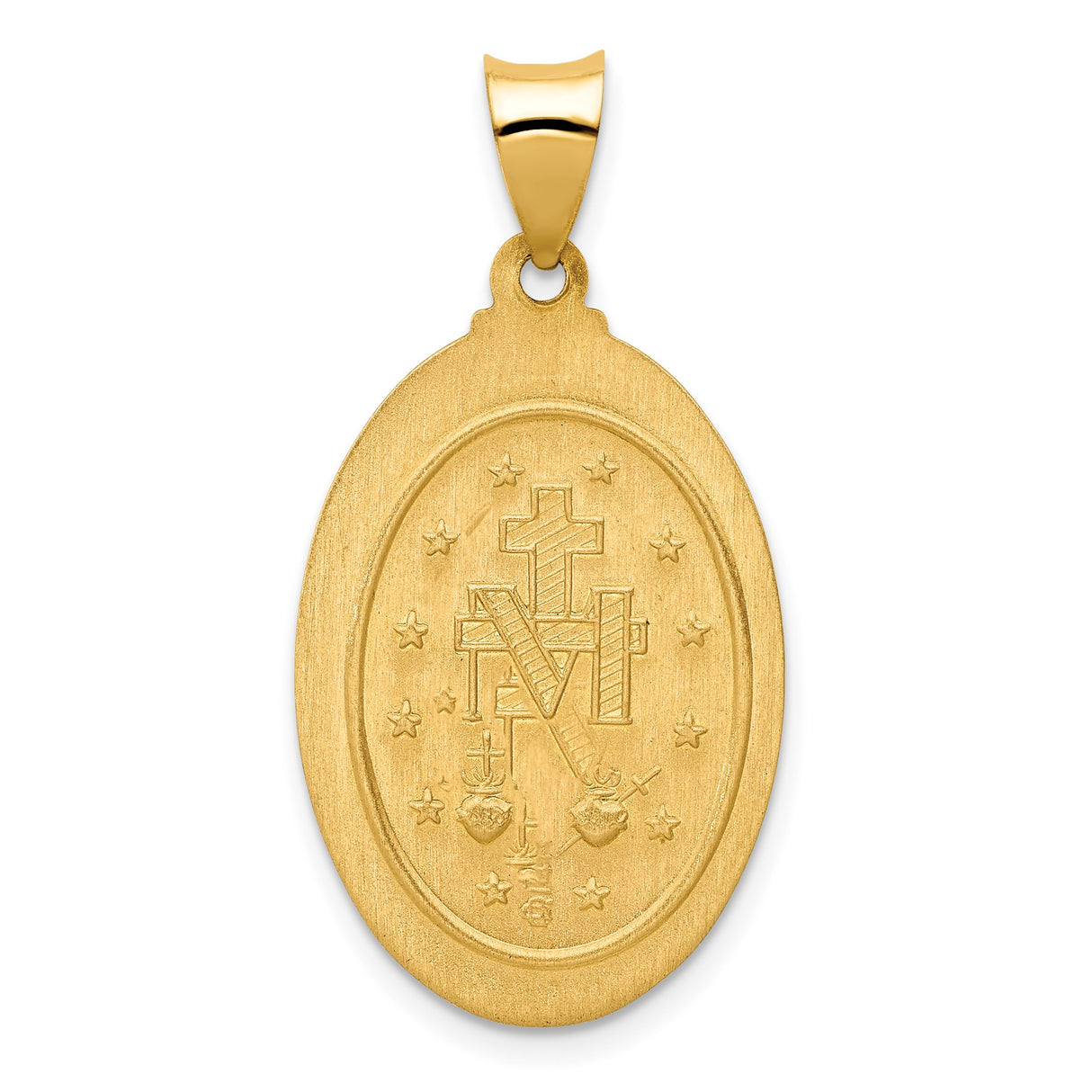 14k Yellow Gold Virgin Mary Pendant with Spanish Inscription, Religious Oval Medal