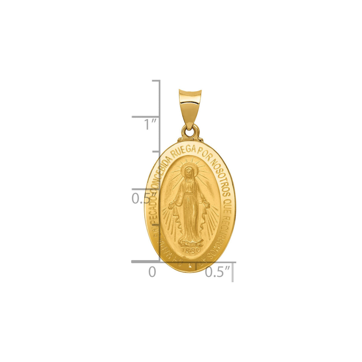 14k Yellow Gold Virgin Mary Pendant with Spanish Inscription, Religious Oval Medal