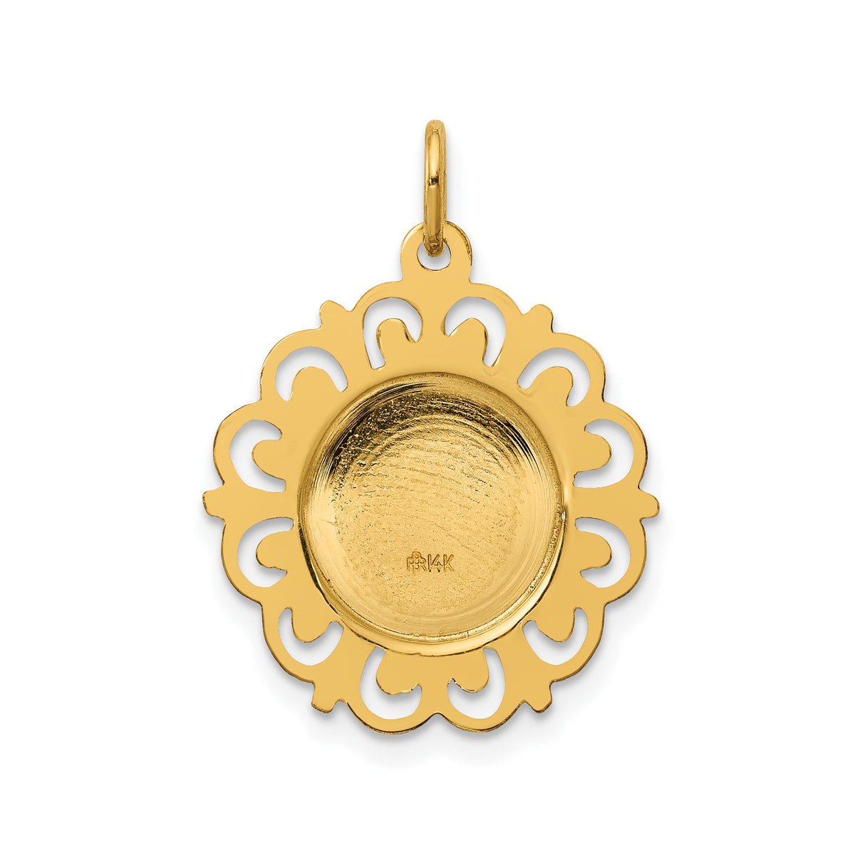 14k Yellow Gold Guardian Angel Medal Pendant with Filigree Edges and Spanish Engraving