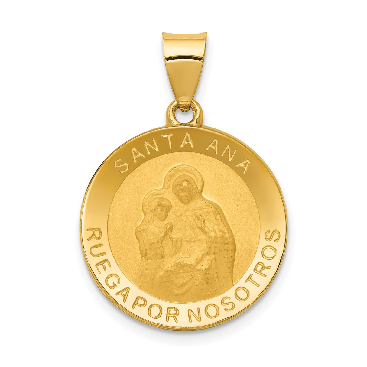 14k Yellow Gold Saint Anne Pendant, Spanish Santa Ana Medal, Catholic Jewelry for Women